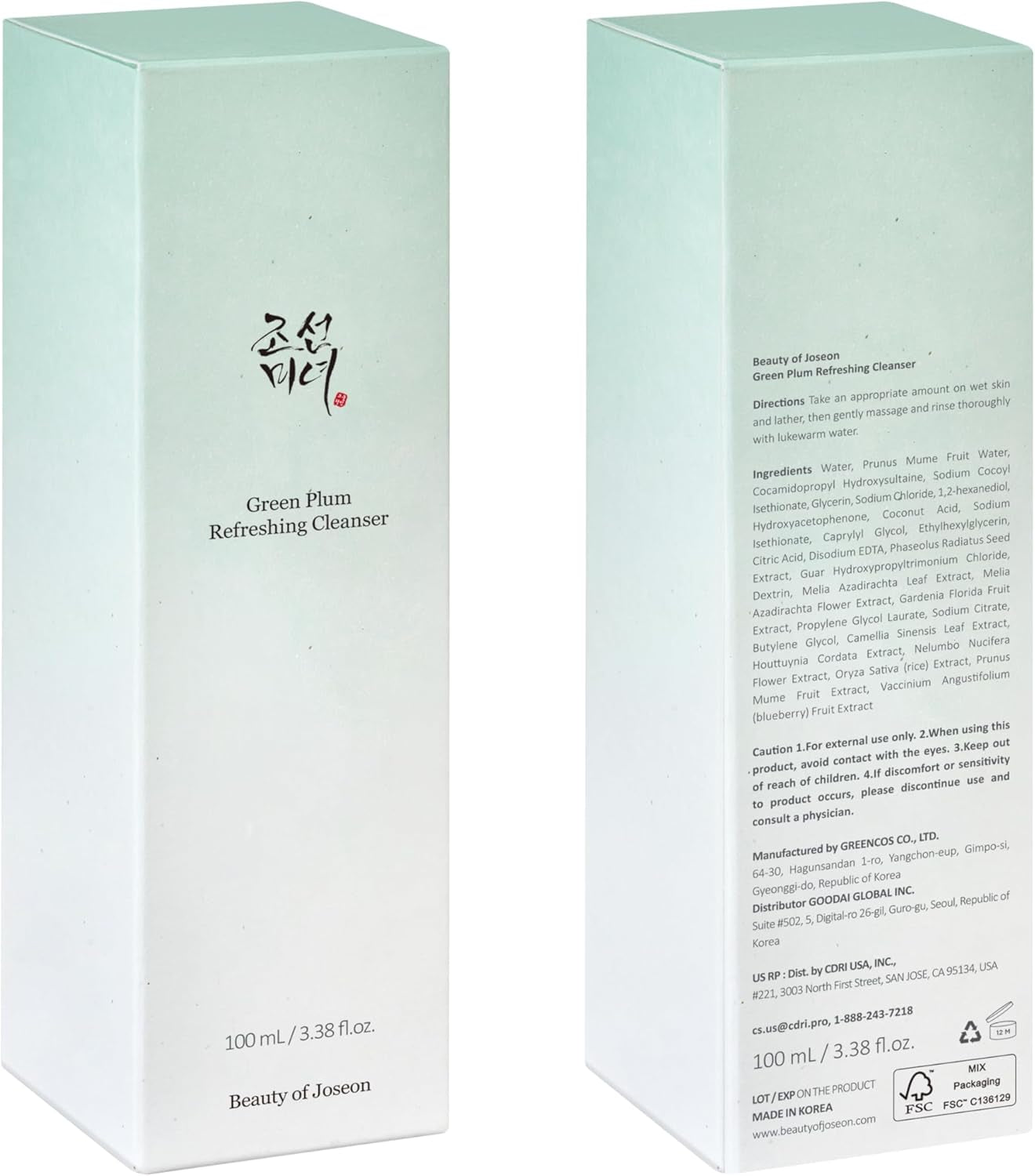 Beauty of Joseon Green Plum Refreshing Cleanser (100Ml, 3.38 Fl.Oz.)