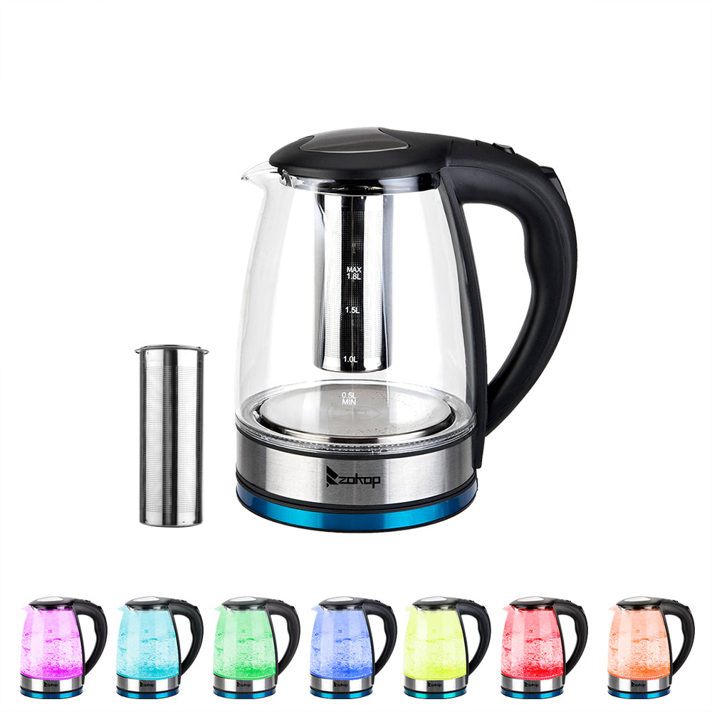 Zokop High Quality 1.8L Electric Glass Kettle 220V 2000W UK Plug