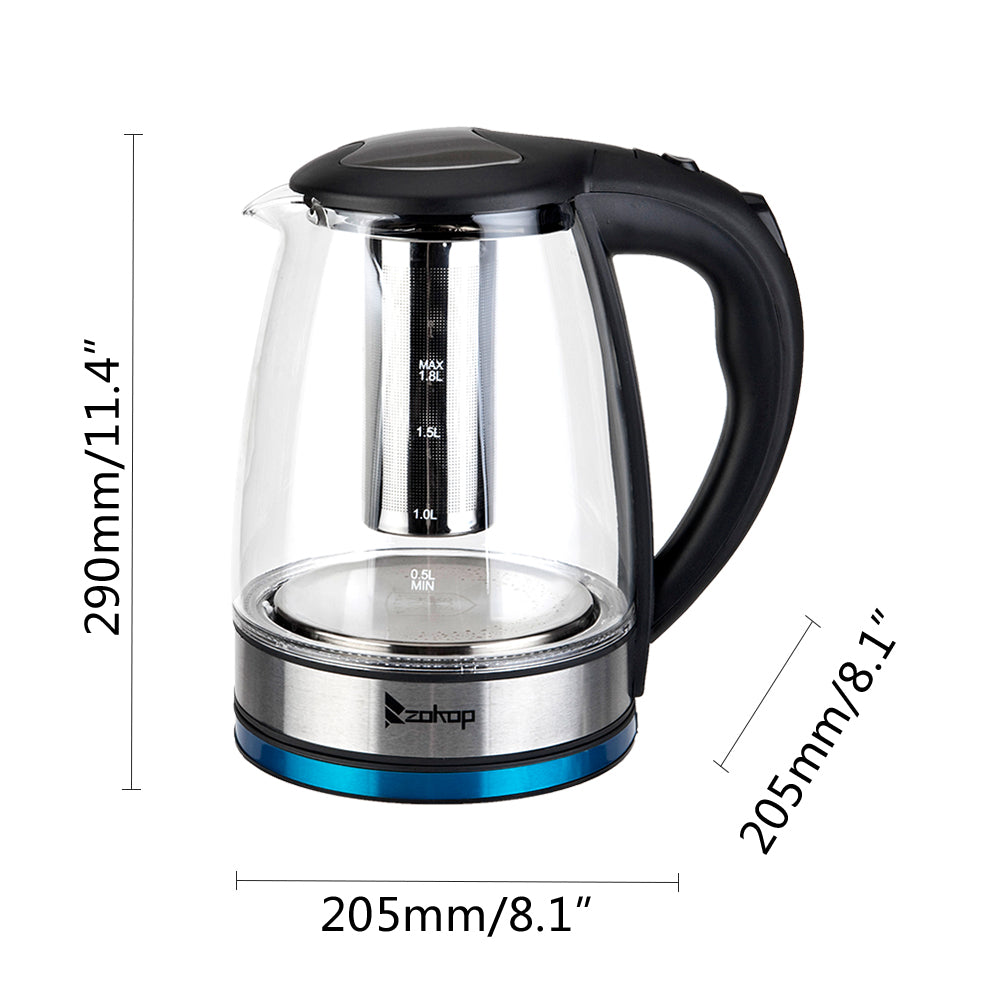 Zokop High Quality 1.8L Electric Glass Kettle 220V 2000W UK Plug