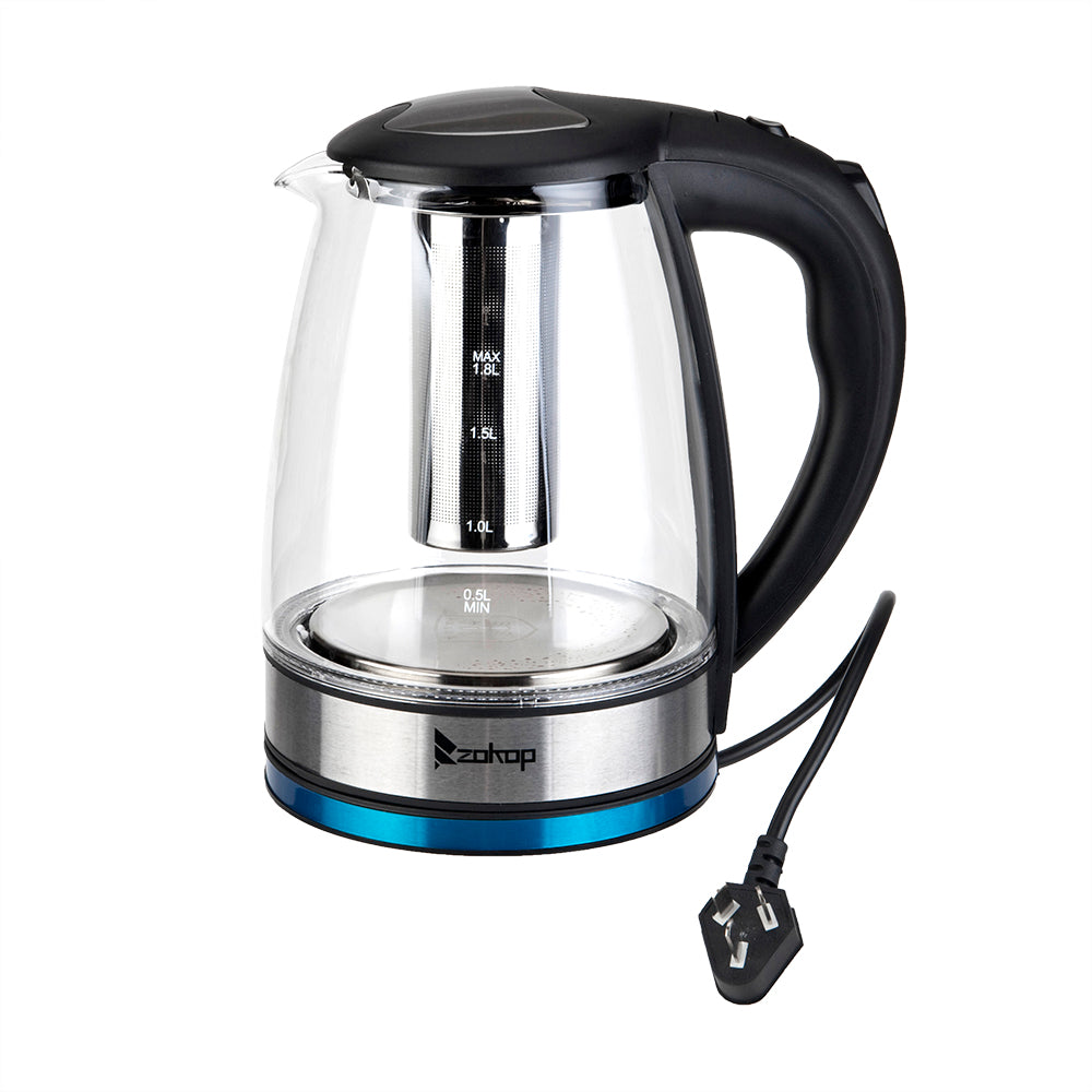 Zokop High Quality 1.8L Electric Glass Kettle 220V 2000W UK Plug