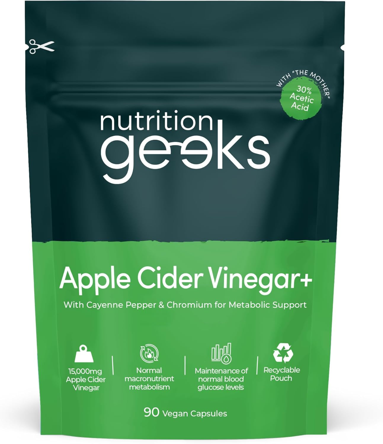 Apple Cider Vinegar Capsules 15,000Mg with Mother & 30% Acetic Acid - Enhanced with Chromium & Cayenne Pepper - 90 Vegan Capsules (Not Apple Cider Vinegar Gummies or Liquid), Teeth Friendly - UK Made