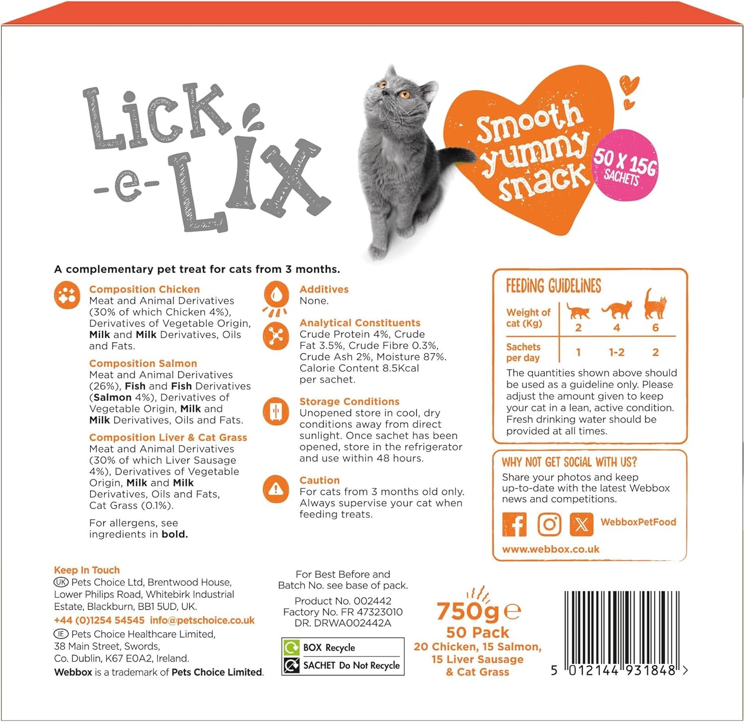 Webbox Lick-E-Lix Cat Treats Variety Value Pack - Kitten Friendly, Grain Free, No Artificial Preservatives or Colours (50 Pack)