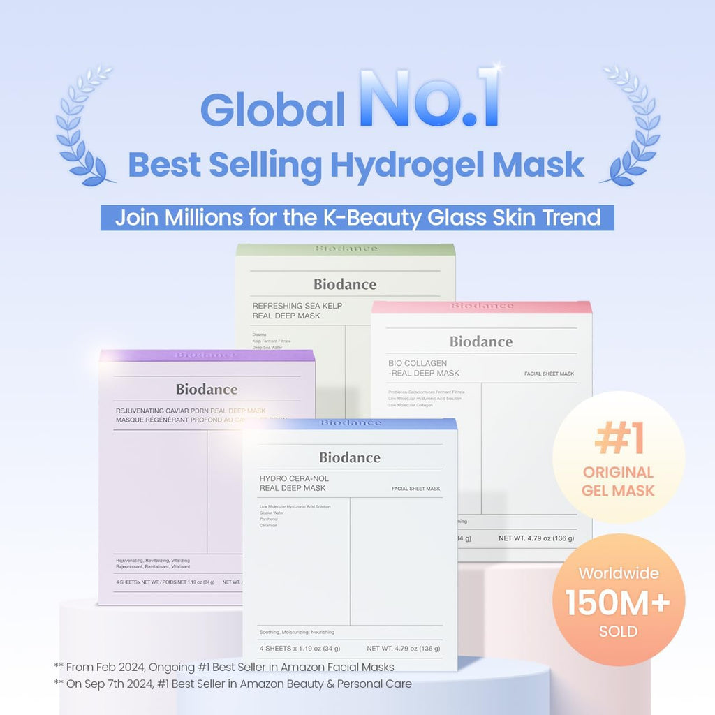 BIODANCE Hydro Cera-Nol Real Deep Face Mask 4 Pcs | after Sun Care, Sunburn Relief, Soothing | Hydrogel Overnight Mask | Korean Face Mask for Glass Skin | Korean Skincare