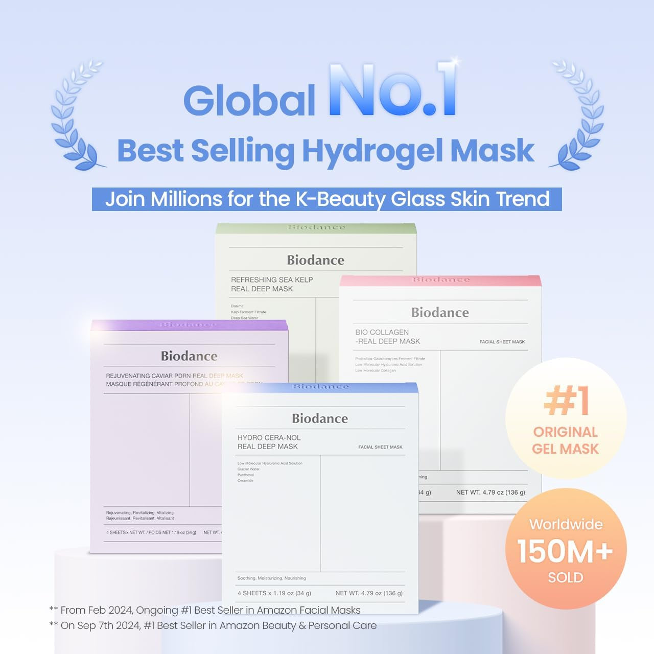 BIODANCE Hydro Cera-Nol Real Deep Face Mask 4 Pcs | after Sun Care, Sunburn Relief, Soothing | Hydrogel Overnight Mask | Korean Face Mask for Glass Skin | Korean Skincare