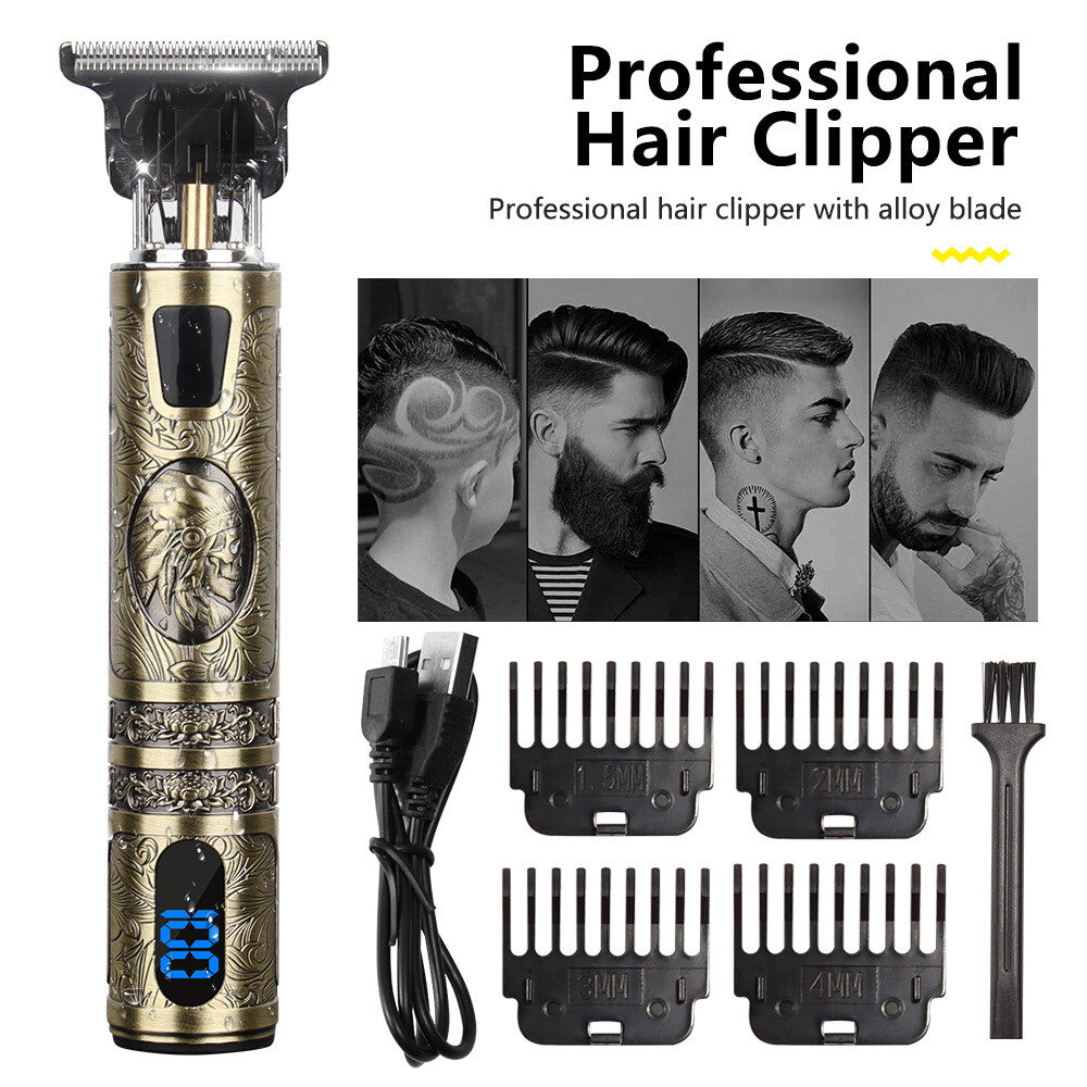 Professional Men Cordless Hair Clippers Beard Trimmer Cutting Machine Kit Small LCD Screen Display
