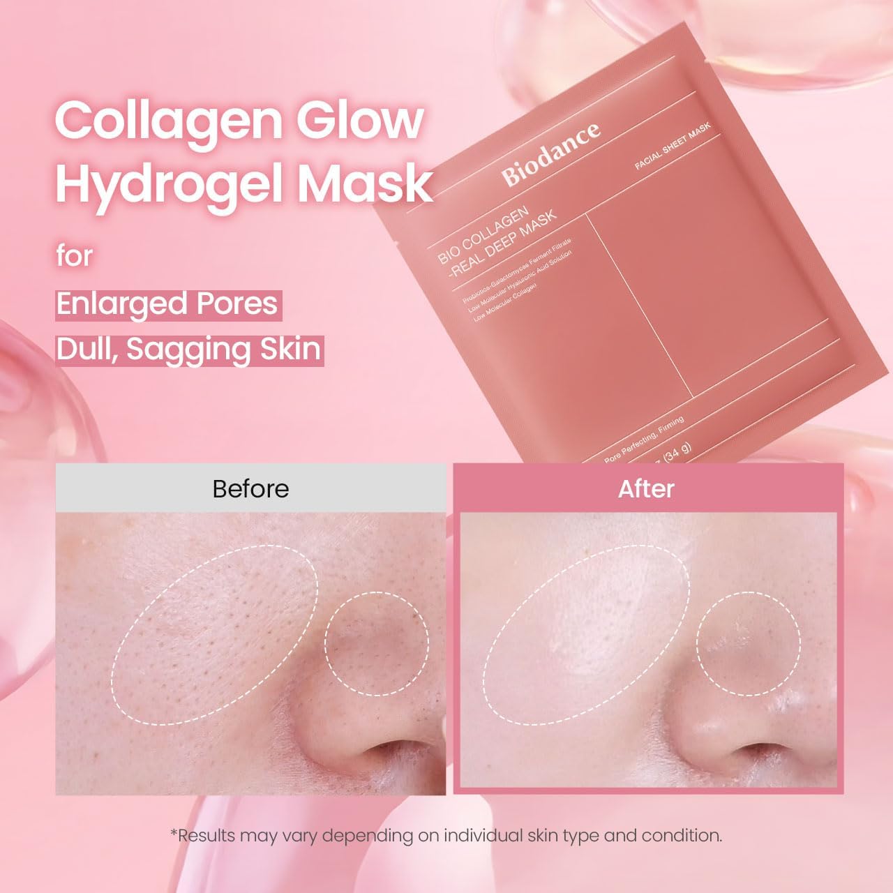 BIODANCE Bio-Collagen Real Deep Face Mask 4 Pcs | Hydrogel Overnight Mask | Pore Minimizing and Elasticity Improvement | Korean Face Mask for Glass Skin | Korean Skincare
