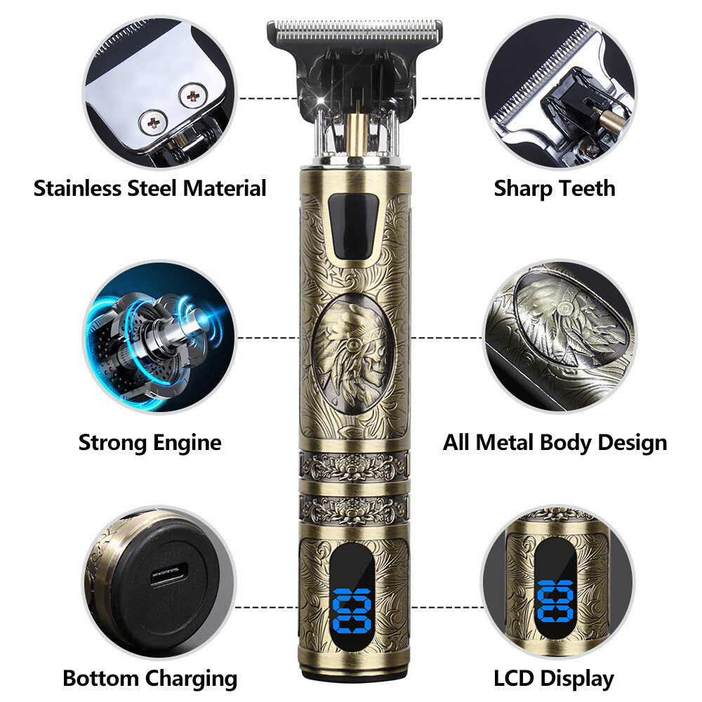 Professional Men Cordless Hair Clippers Beard Trimmer Cutting Machine Kit Small LCD Screen Display