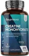 Creatine Monohydrate 3000Mg - 270 Vegan Tablets - 3 Months Supply - Micronised for Easy Absorption - Creatine Monohydrate Powder Tablets for Men & Women - Unflavoured, Keto-Friendly & Gmp-Approved