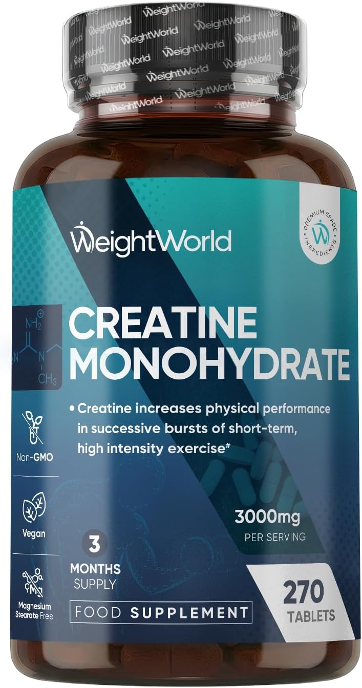 Creatine Monohydrate 3000Mg - 270 Vegan Tablets - 3 Months Supply - Micronised for Easy Absorption - Creatine Monohydrate Powder Tablets for Men & Women - Unflavoured, Keto-Friendly & Gmp-Approved