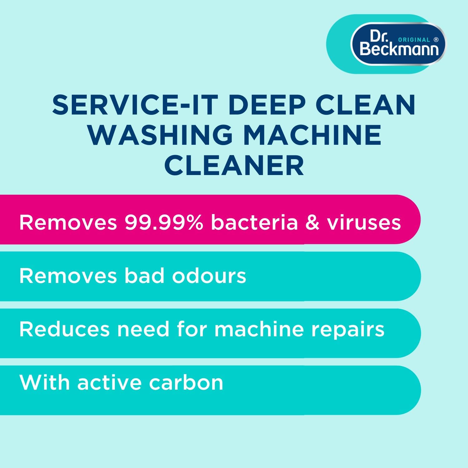 Dr. Beckmann Service-It Deep Clean Washing Machine Cleaner | Removes 99,99 % of Bacteria and Fungi and Viruses 250 G
