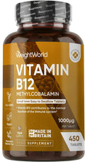 Vitamin B12 Tablets - 450 Tablets (1+ Year Supply) - 1 per Day - 1000Mcg - 6Mm in Size - Easy to Swallow - Methylcobalamin Form - Vegan Vitamin B12 Supplement for Men & Women - Made in the UK