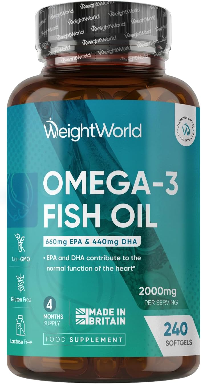Omega 3 Fish Oil 2000Mg - 240 Softgels (4 Months Supply) - 660Mg EPA & 440Mg DHA - Omega 3 Fatty Acids Supplements - Non-Gmo, Gluten-Free & Lactose-Free - Fish Oil Capsules - Made in the UK