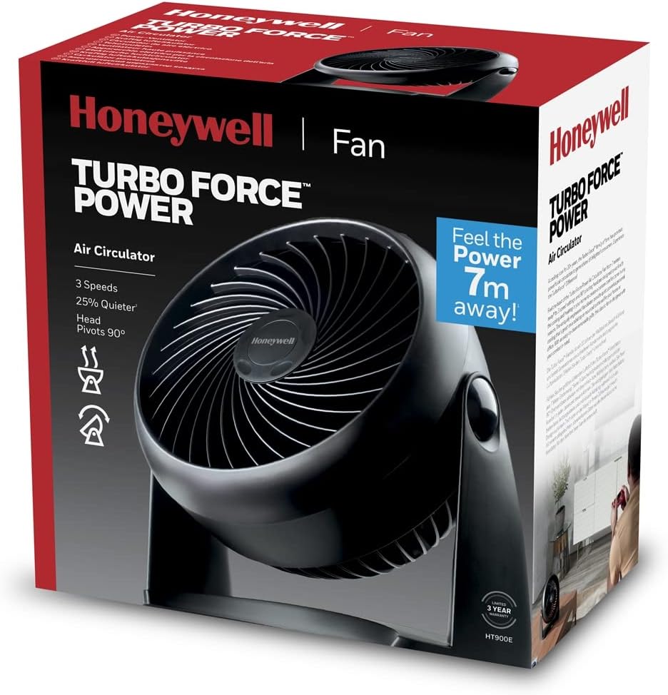 Honeywell Turboforce Power Fan (Quiet Operation Cooling, 90° Variable Tilt, 3 Speed Settings, Wall Mount Feature, Table Fan) HT900E