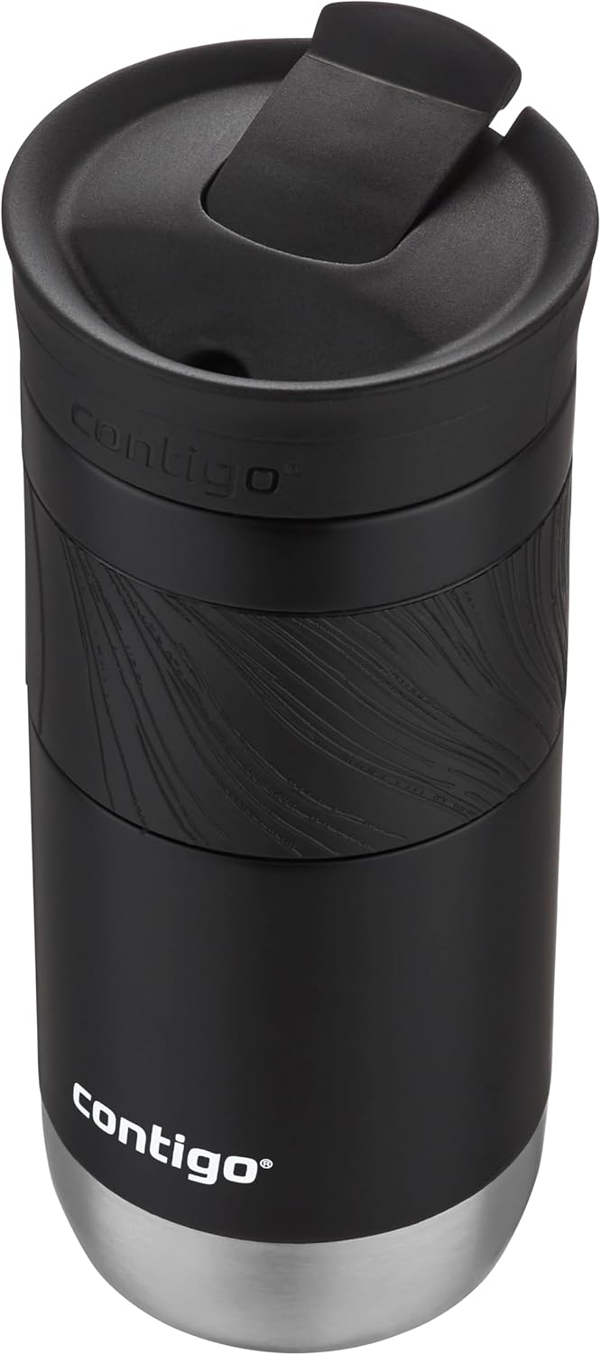 Contigo Byron Snapseal Travel Mug  470ml Licorice | Stainless Steel Thermal-Mug | Insulated Coffee to Go Cup | 100% Leakproof | Keeps Hot for 7 Hours | Dishwasher Safe Lid |
