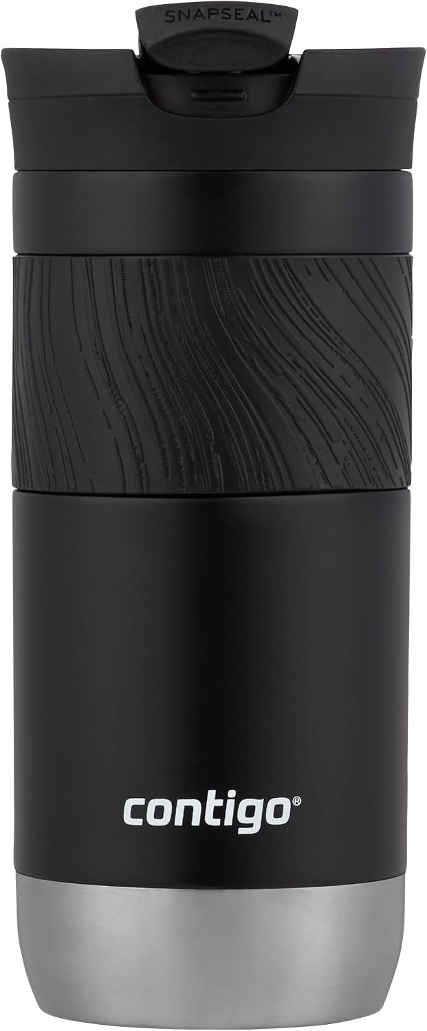 Contigo Byron Snapseal Travel Mug  470ml Licorice | Stainless Steel Thermal-Mug | Insulated Coffee to Go Cup | 100% Leakproof | Keeps Hot for 7 Hours | Dishwasher Safe Lid |