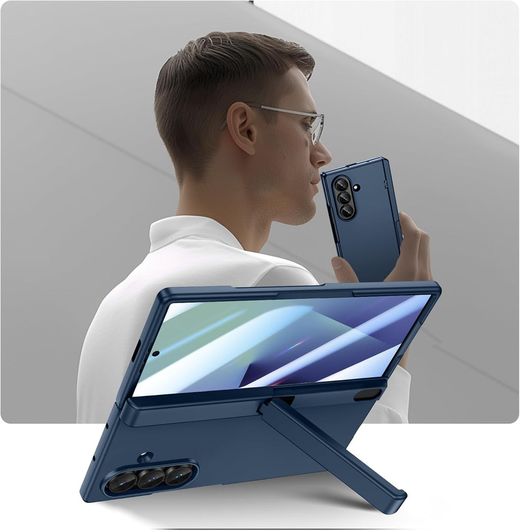 Doeshine for Samsung Galaxy Z Fold 7 Case with Kickstand Military-Grade Shockproof Protective Phone Case Cover (Blue) & Front Screen Protector, [Support Wireless Charging] Magnetic Hinge Protection, 