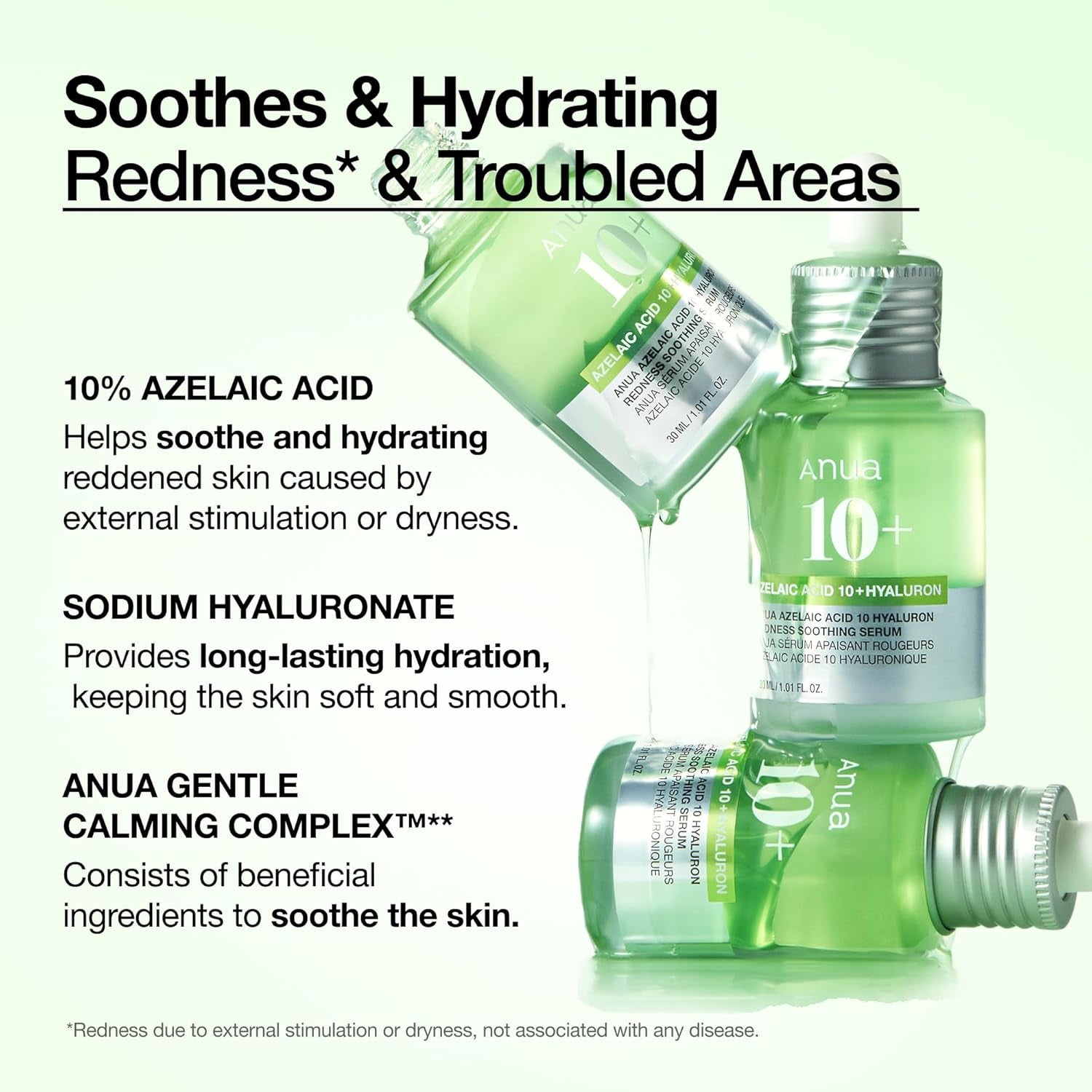 Anua Azelaic Acid 10 Hyaluron Redness Soothing Serum, Facial Serum for Blemish-Prone & Oily-Prone Skin, Lightweight & Hydrating Blemish Care, Hyaluronic Acid, Korean Skincare, 30Ml