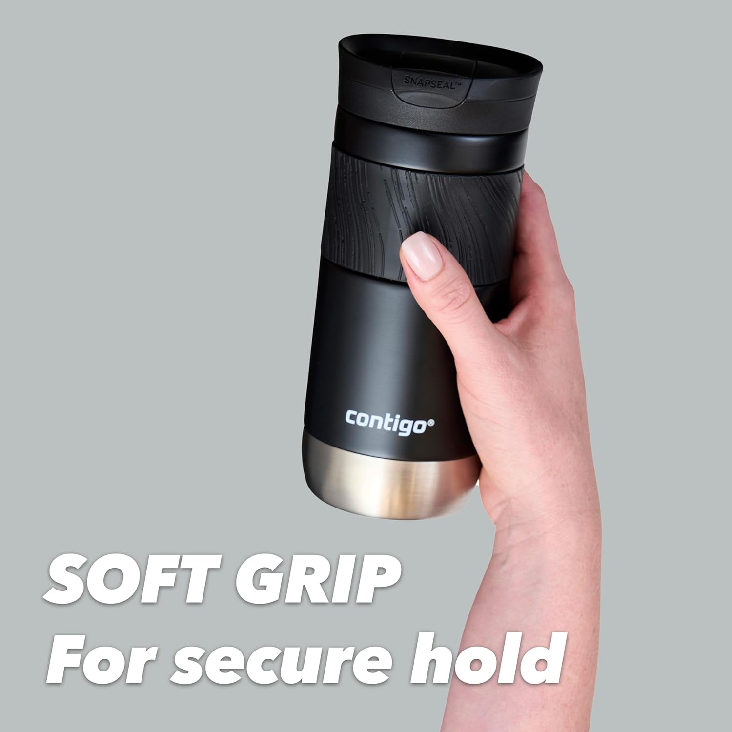 Contigo Byron Snapseal Travel Mug  470ml Licorice | Stainless Steel Thermal-Mug | Insulated Coffee to Go Cup | 100% Leakproof | Keeps Hot for 7 Hours | Dishwasher Safe Lid |