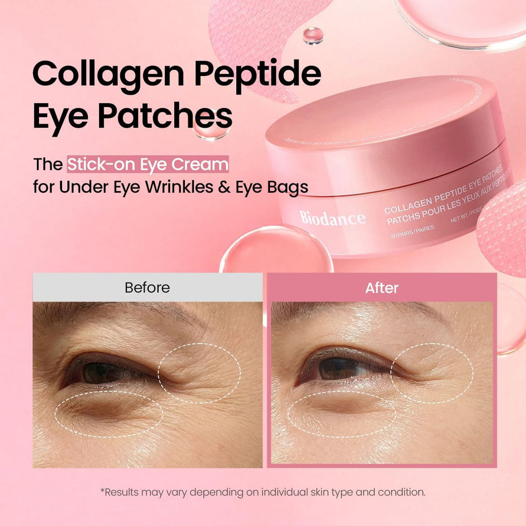 BIODANCE Collagen Peptide under Eye Patches 60 Counts. Advanced Hydrogel Eye Patches for Dark Circles & Puffy Eyes. under Eye Mask for Fine Lines. Eye Bags & Wrinkles. Korean Skincare.