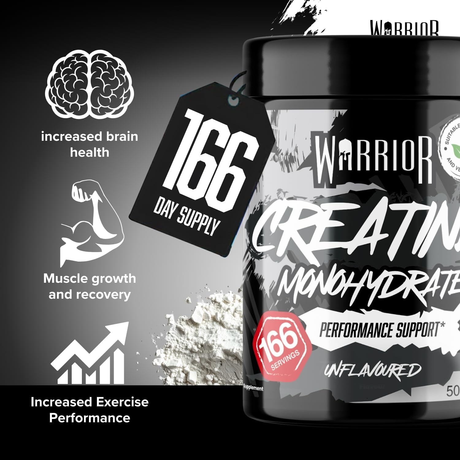 Warrior Creatine Monohydrate Powder 500G (166 Servings) Unflavoured – Pure Creatine Powder