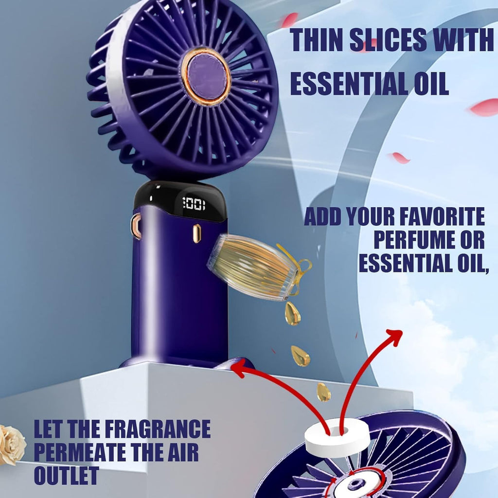 Jsdoin Hand Held Fan,Portable Handheld USB Rechargeable Fans with 5 Speeds,Battery Operated Mini Fan Foldable Desk Desktop Fans with LED Display for Home Office Bedroom Outdoor Travel (Darkblue)
