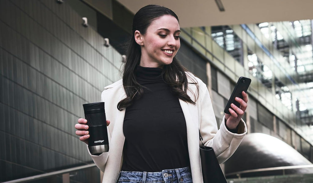 Contigo Byron Snapseal Travel Mug  470ml Licorice | Stainless Steel Thermal-Mug | Insulated Coffee to Go Cup | 100% Leakproof | Keeps Hot for 7 Hours | Dishwasher Safe Lid |