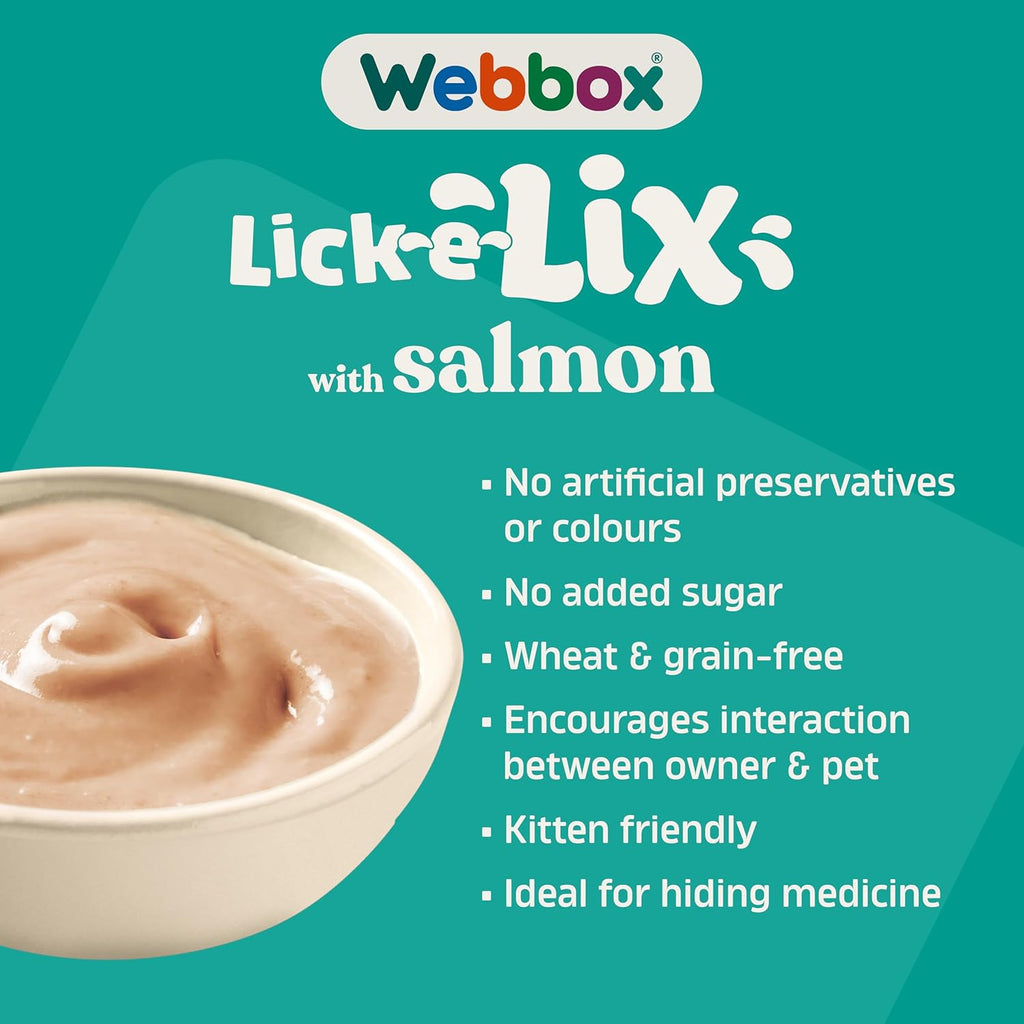 Webbox Lick-E-Lix Cat Treats, Salmon - Kitten Friendly, Grain and Gluten Free, No Artificial Preservatives or Colours (10 X 5 Packs)