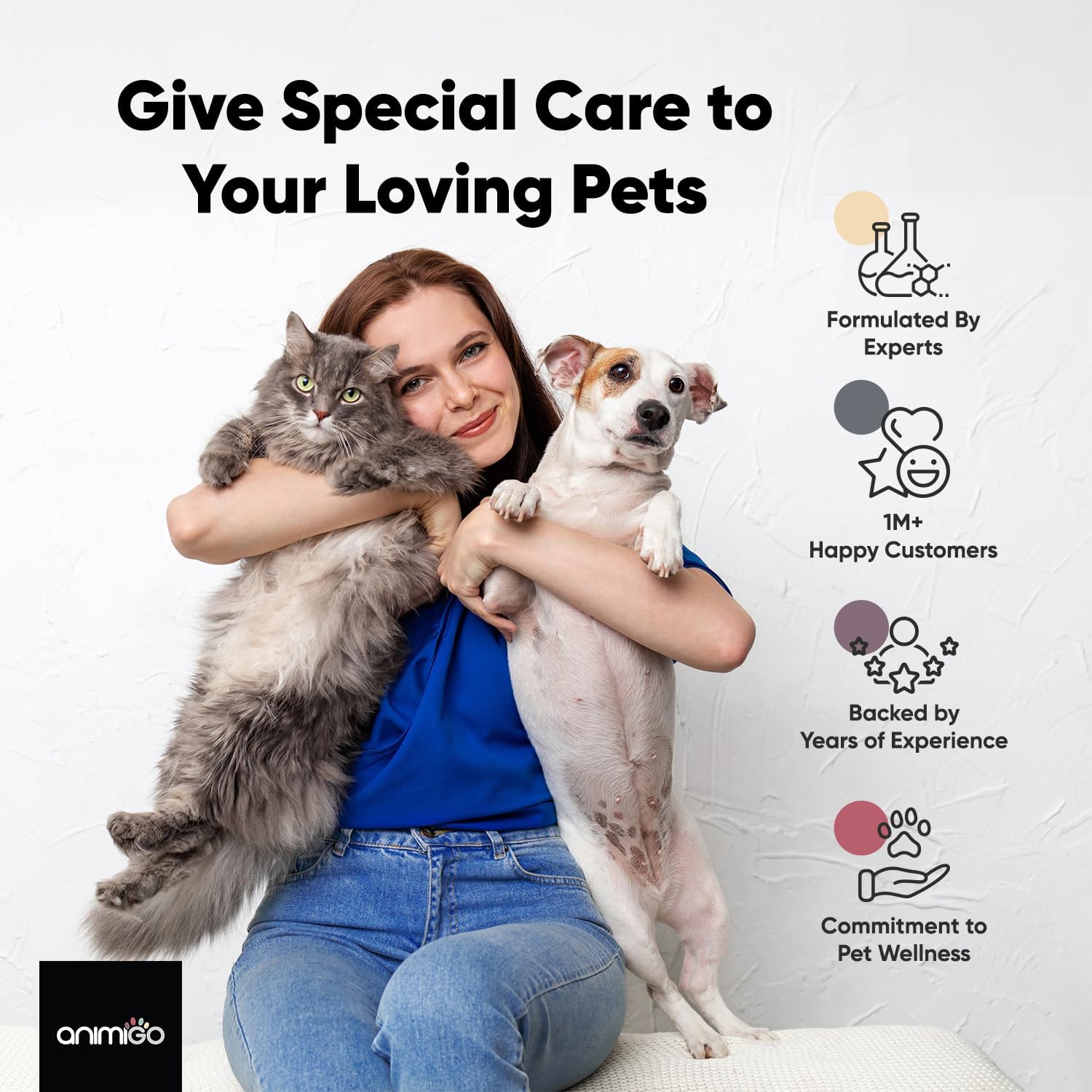 Animigo Glucosamine for Dogs & Cats with Chondroitin (1075Mg) - 180 Capsules - Hip & Joint Supplement for Dogs & Cats of All Ages - with Turmeric, Ginger, Vitamin C & Rosehip - Cats & Dogs Joint Care