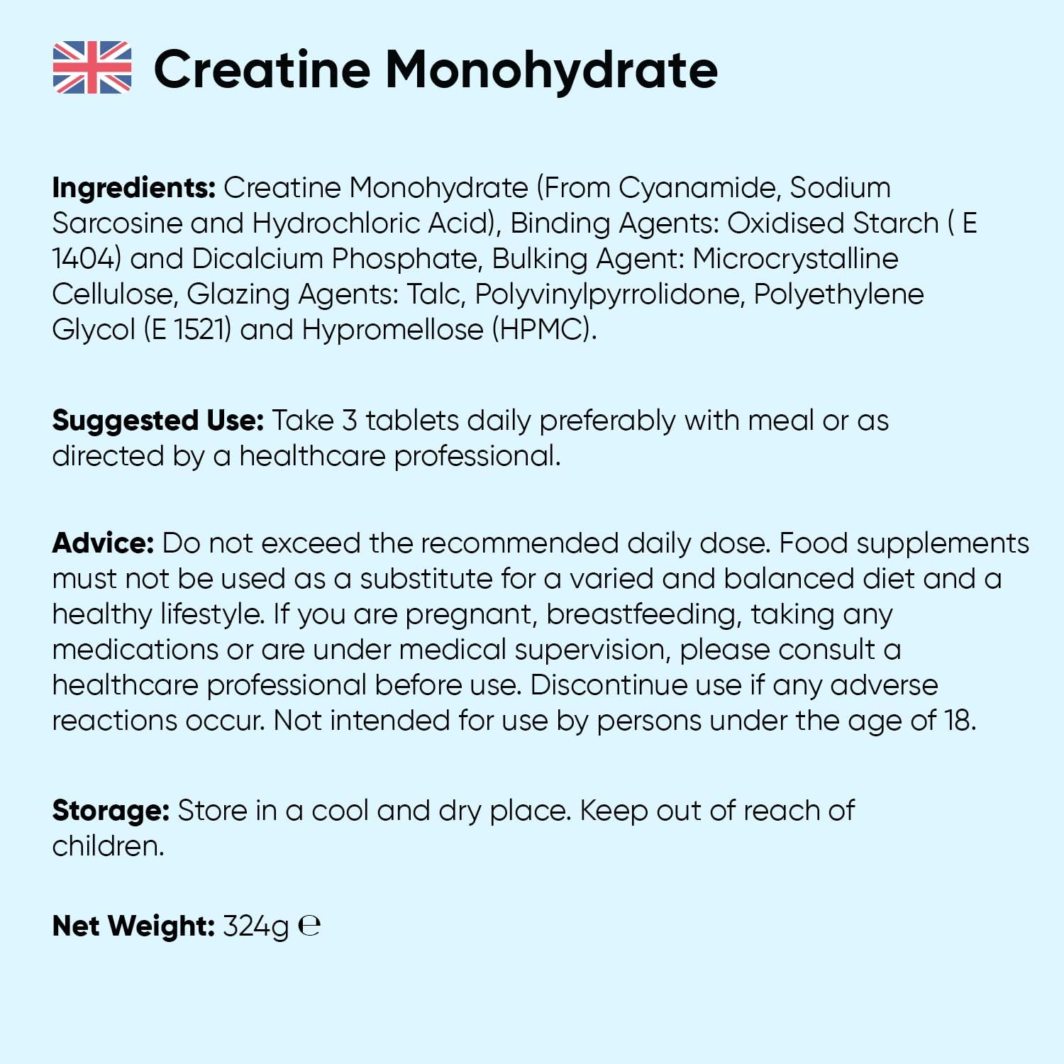 Creatine Monohydrate 3000Mg - 270 Vegan Tablets - 3 Months Supply - Micronised for Easy Absorption - Creatine Monohydrate Powder Tablets for Men & Women - Unflavoured, Keto-Friendly & Gmp-Approved