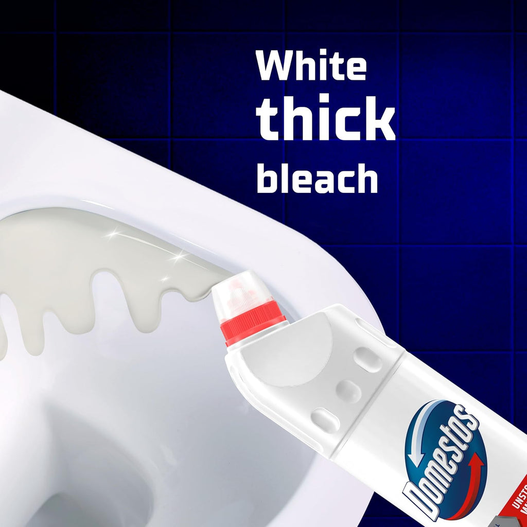 Domestos White & Sparkle Thick Bleach Disinfectant That Eliminates 99.99% of Bacteria and Viruses* Unstoppable Whitening Power 750 Ml