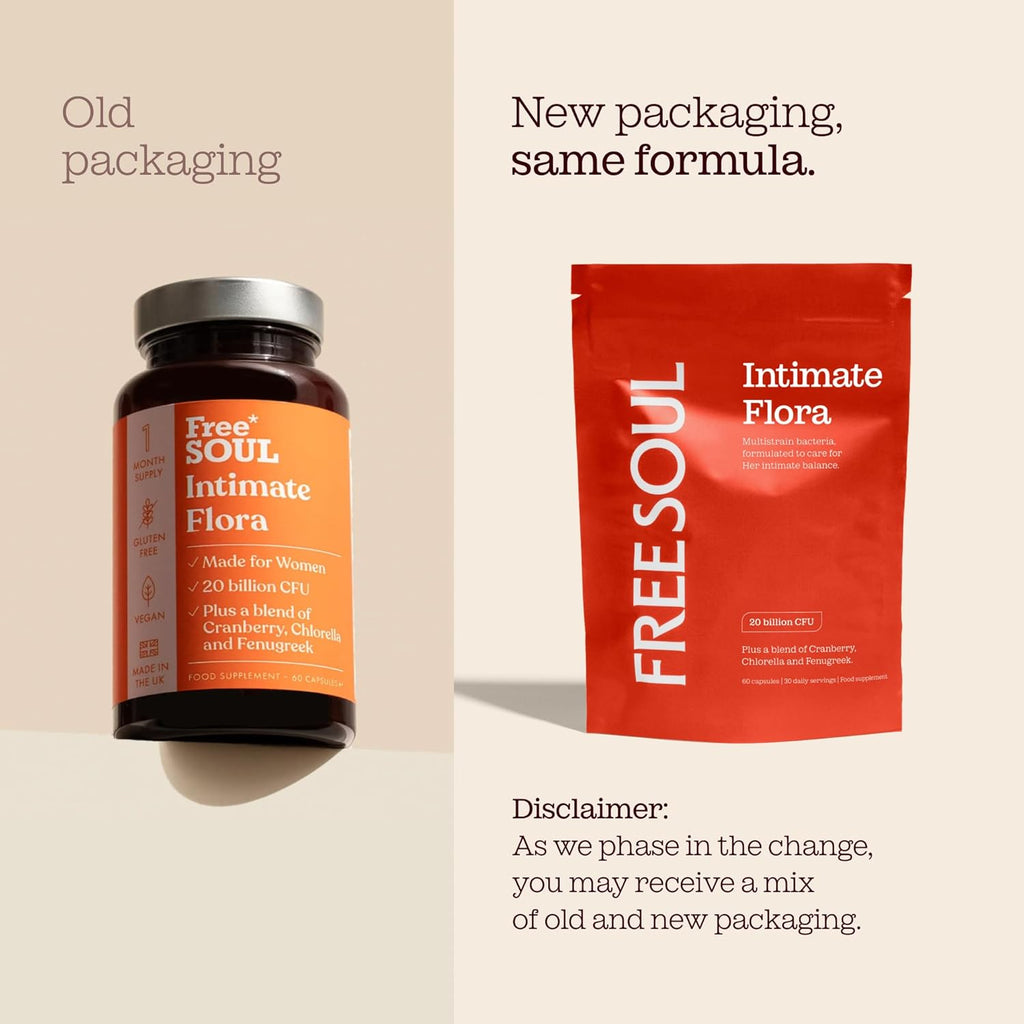 Intimate Flora for Women | 20 Billion CFU Fortified with 15,000Mg Cranberry, Fenugreek & Chlorella | Bio Cultures for Women'S Intimate Flora | 60 Capsules | Free Soul