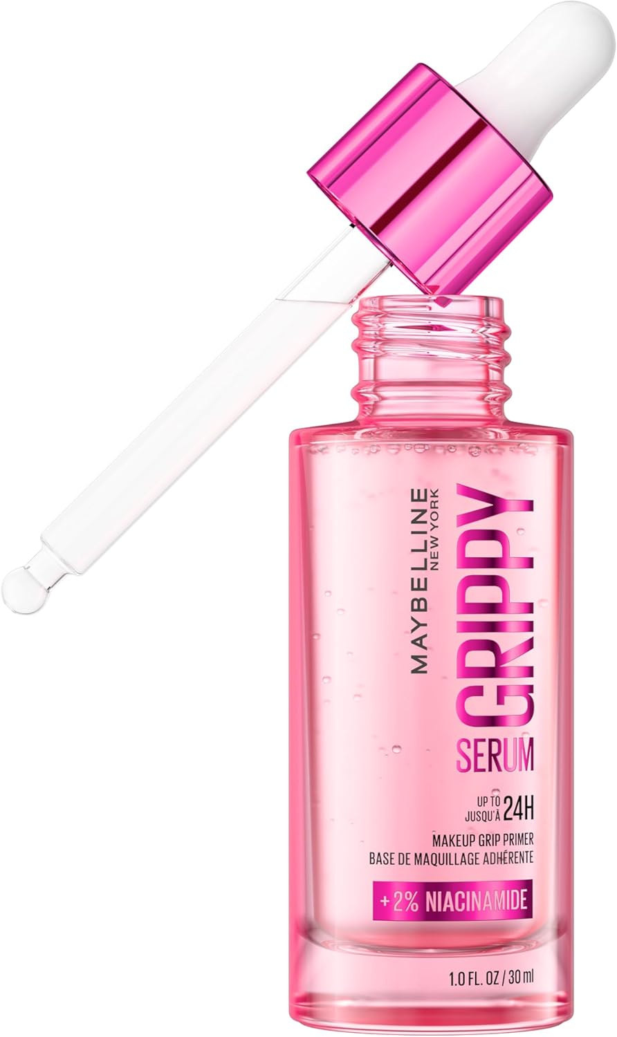 Maybelline New York Grippy Serum Makeup Primer 30ml, Glides on like a Serum, up to 24H Wear, Instantly Plumps & Hydrates Skin, +2% Niacinamide, Water-Based Formula, Suitable for All Skin Types (30Ml)