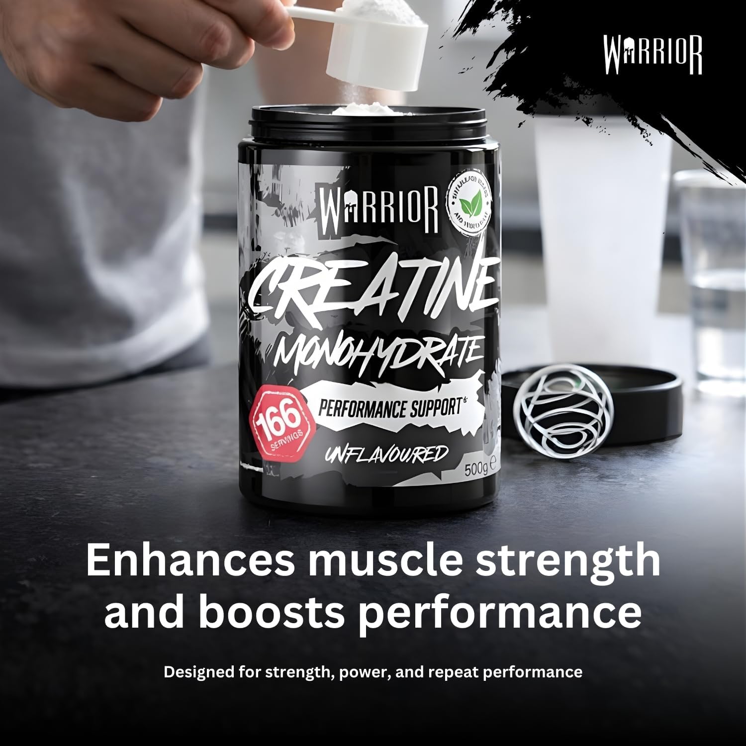 Warrior Creatine Monohydrate Powder 500G (166 Servings) Unflavoured – Pure Creatine Powder