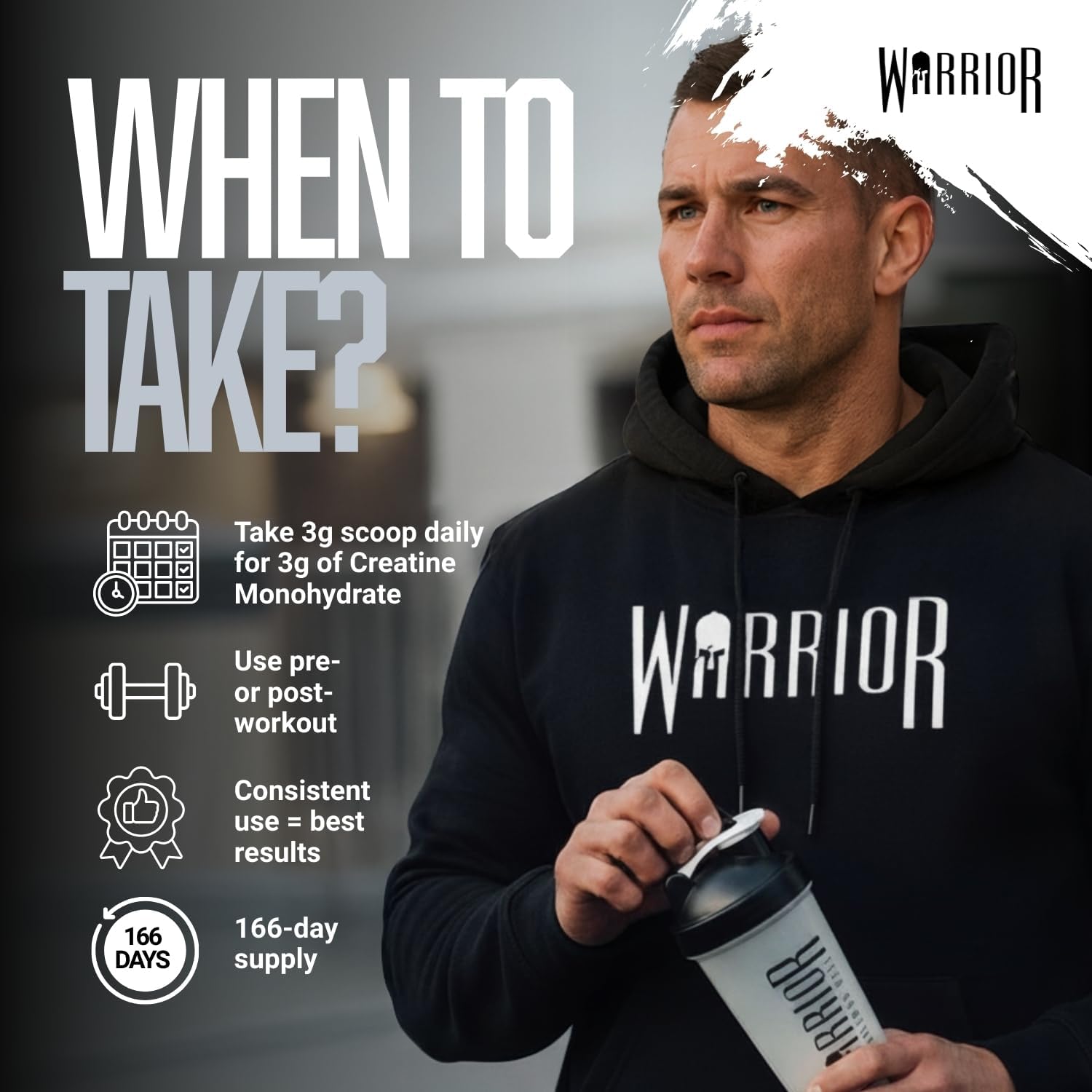 Warrior Creatine Monohydrate Powder 500G (166 Servings) Unflavoured – Pure Creatine Powder
