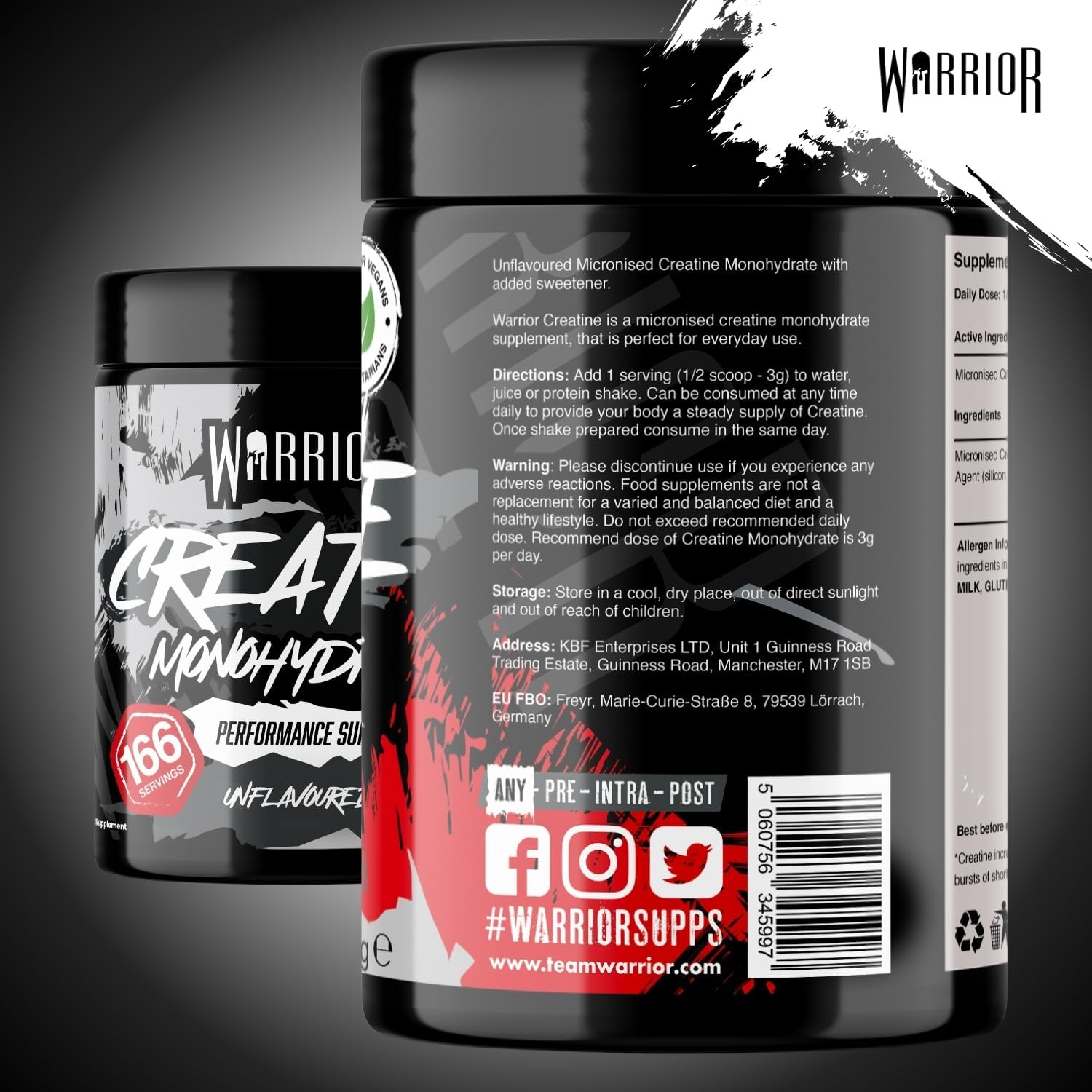 Warrior Creatine Monohydrate Powder 500G (166 Servings) Unflavoured – Pure Creatine Powder