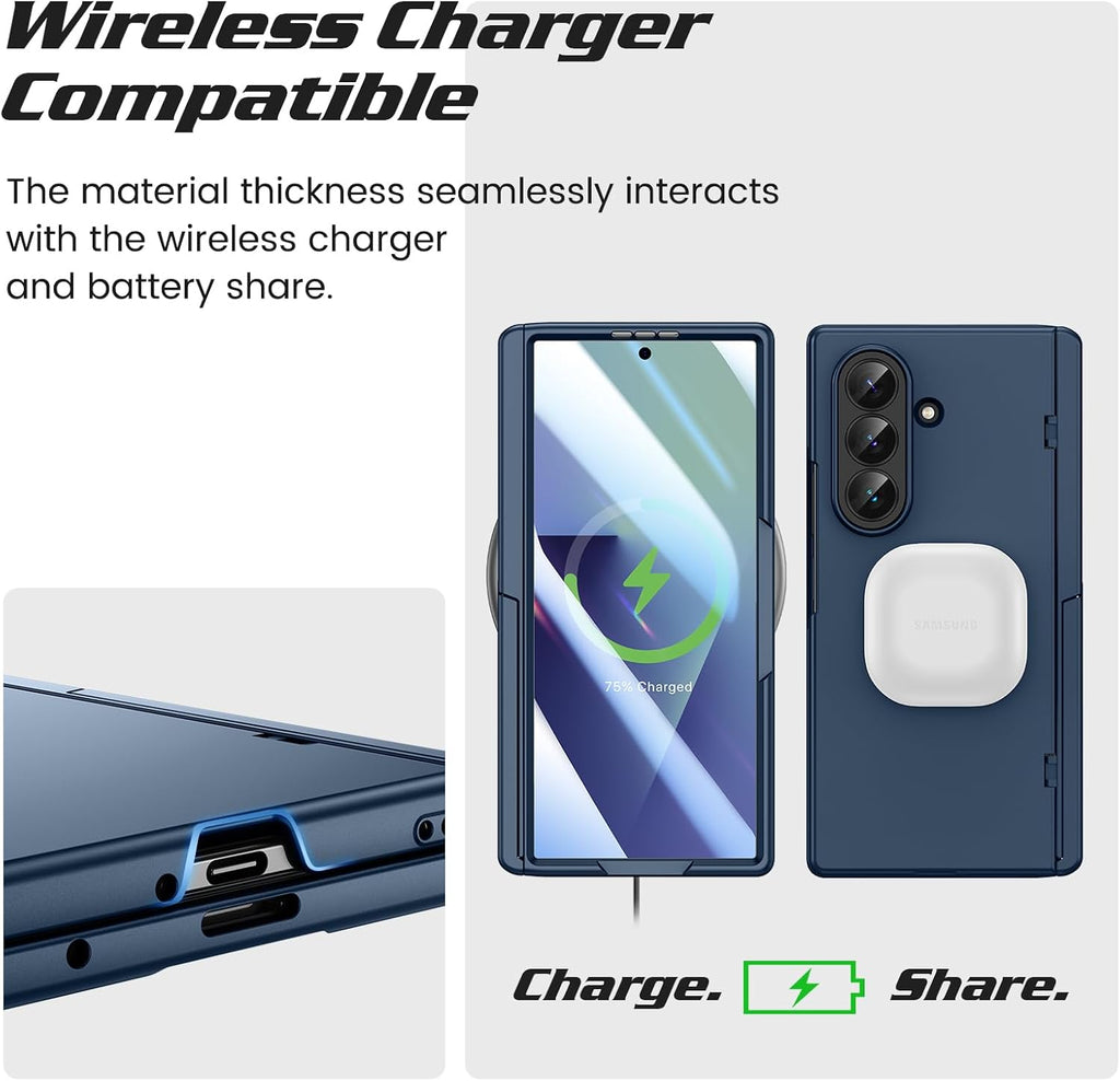 Doeshine for Samsung Galaxy Z Fold 7 Case with Kickstand Military-Grade Shockproof Protective Phone Case Cover (Blue) & Front Screen Protector, [Support Wireless Charging] Magnetic Hinge Protection, 
