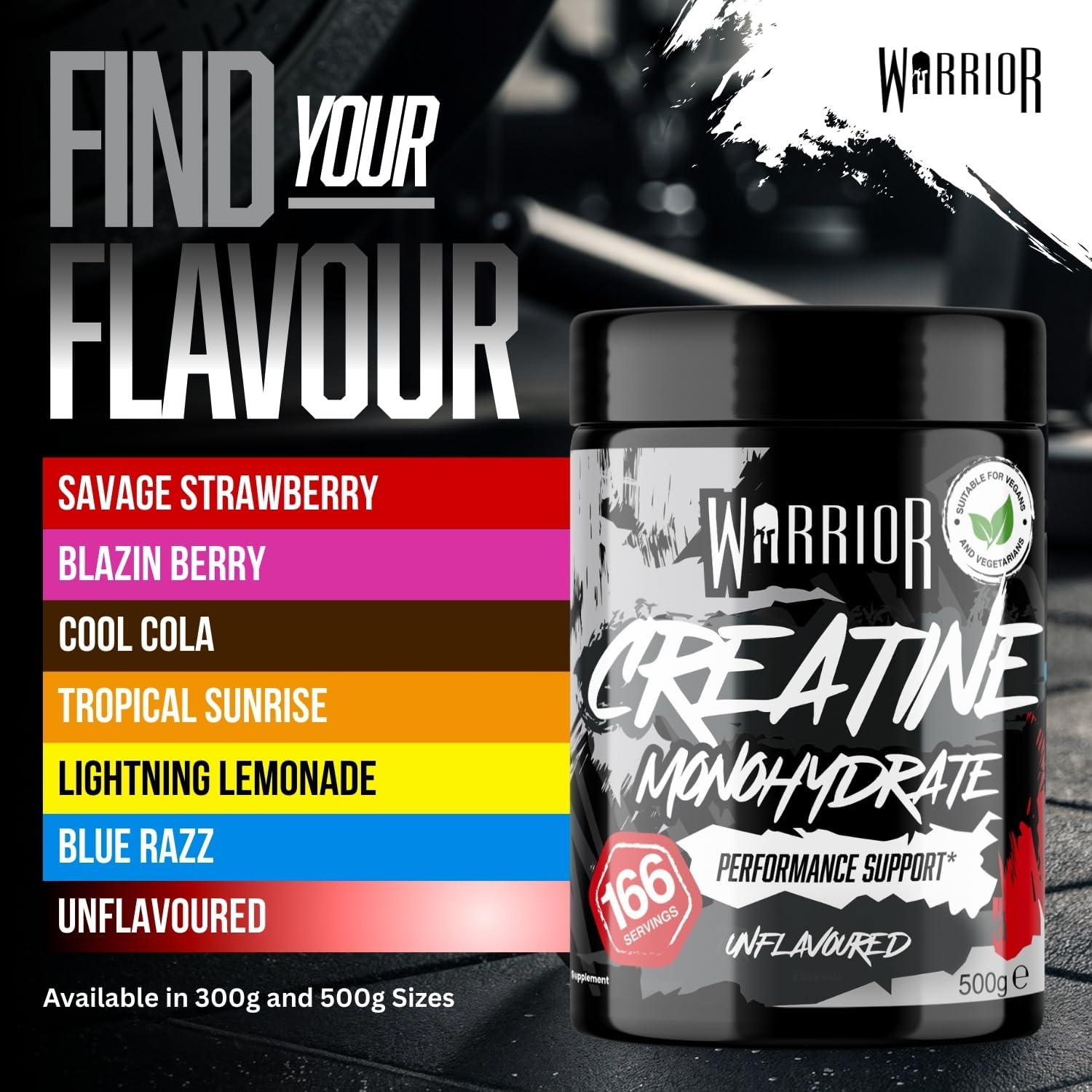 Warrior Creatine Monohydrate Powder 500G (166 Servings) Unflavoured – Pure Creatine Powder