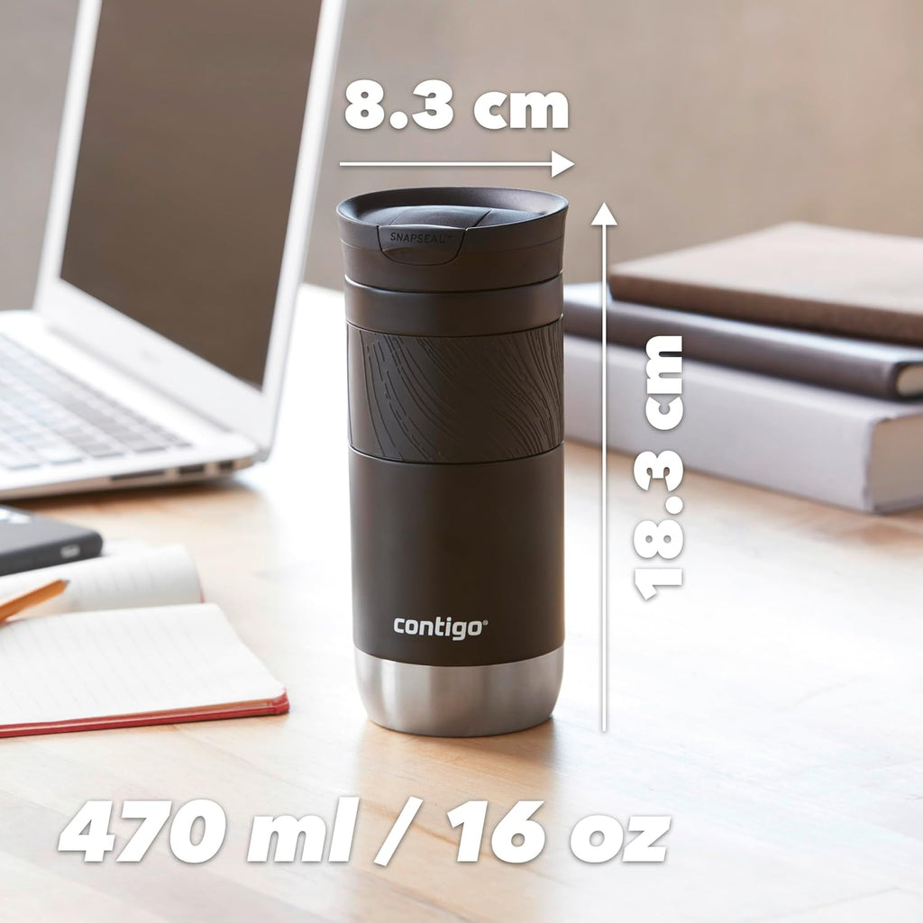 Contigo Byron Snapseal Travel Mug  470ml Licorice | Stainless Steel Thermal-Mug | Insulated Coffee to Go Cup | 100% Leakproof | Keeps Hot for 7 Hours | Dishwasher Safe Lid |