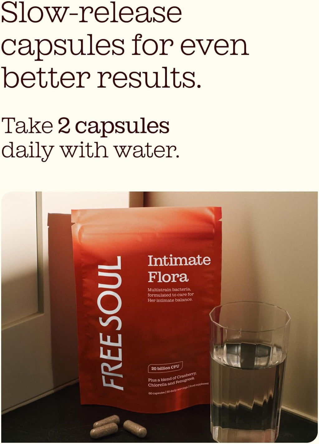 Intimate Flora for Women | 20 Billion CFU Fortified with 15,000Mg Cranberry, Fenugreek & Chlorella | Bio Cultures for Women'S Intimate Flora | 60 Capsules | Free Soul