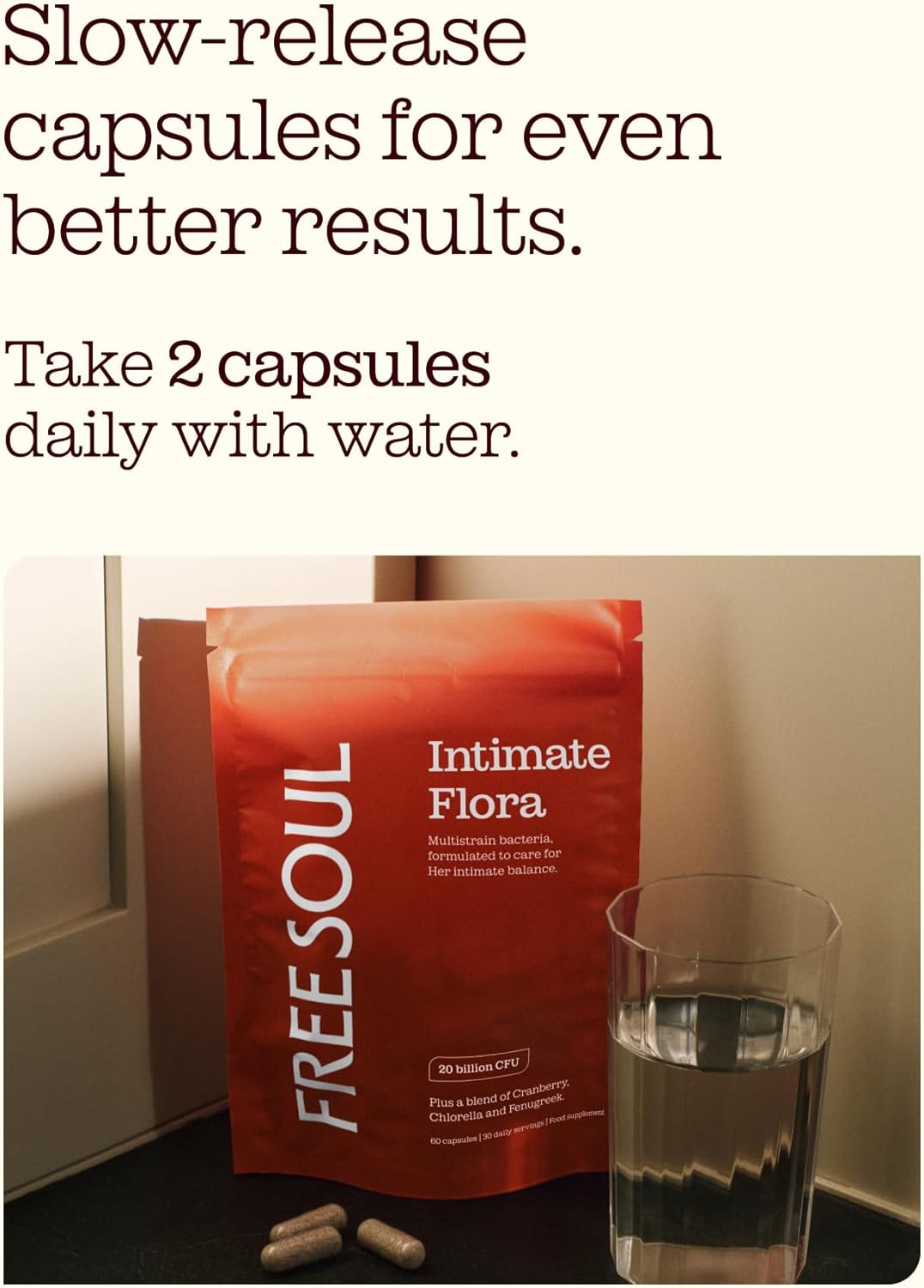 Intimate Flora for Women | 20 Billion CFU Fortified with 15,000Mg Cranberry, Fenugreek & Chlorella | Bio Cultures for Women'S Intimate Flora | 60 Capsules | Free Soul
