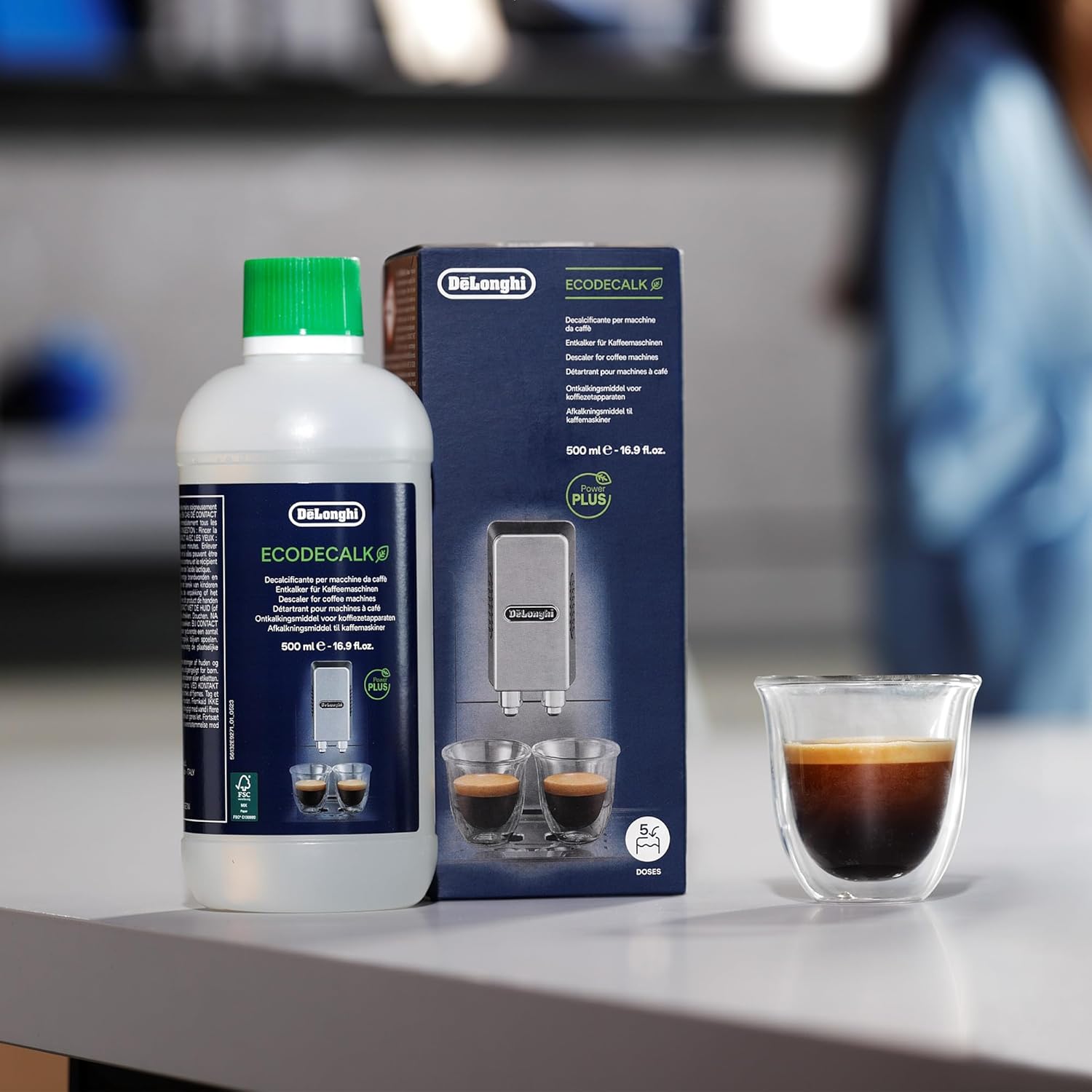 De'Longhi Ecodecalk Descaler DLSC500, 5 Decalcification Doses, Coffee Machine Descaler, Coffee Machine Maintenance Accessory, Plant-Based Ingredients, Bottle with 5 Doses, 500Ml