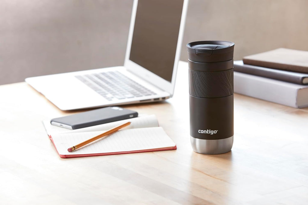 Contigo Byron Snapseal Travel Mug  470ml Licorice | Stainless Steel Thermal-Mug | Insulated Coffee to Go Cup | 100% Leakproof | Keeps Hot for 7 Hours | Dishwasher Safe Lid |