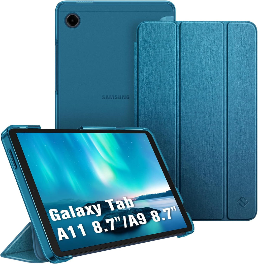FINTIE Case for Samsung Galaxy Tab A11 8.7 Inch Peacock Blue 2025/ Tab A9 8.7 Inch Screen Size, Ultra Thin Protective Case with Translucent Back Cover for Tablet A11/ A9, 