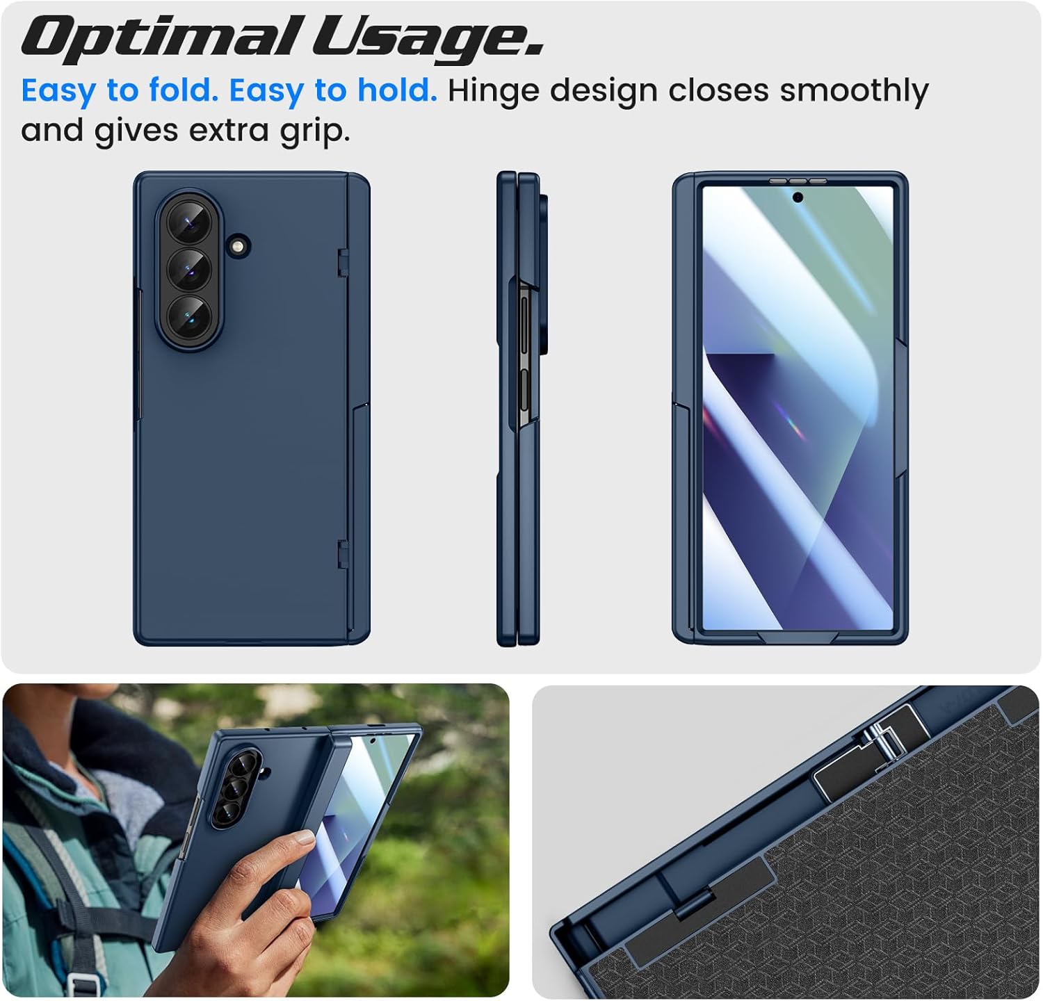 Doeshine for Samsung Galaxy Z Fold 7 Case with Kickstand Military-Grade Shockproof Protective Phone Case Cover (Blue) & Front Screen Protector, [Support Wireless Charging] Magnetic Hinge Protection, 