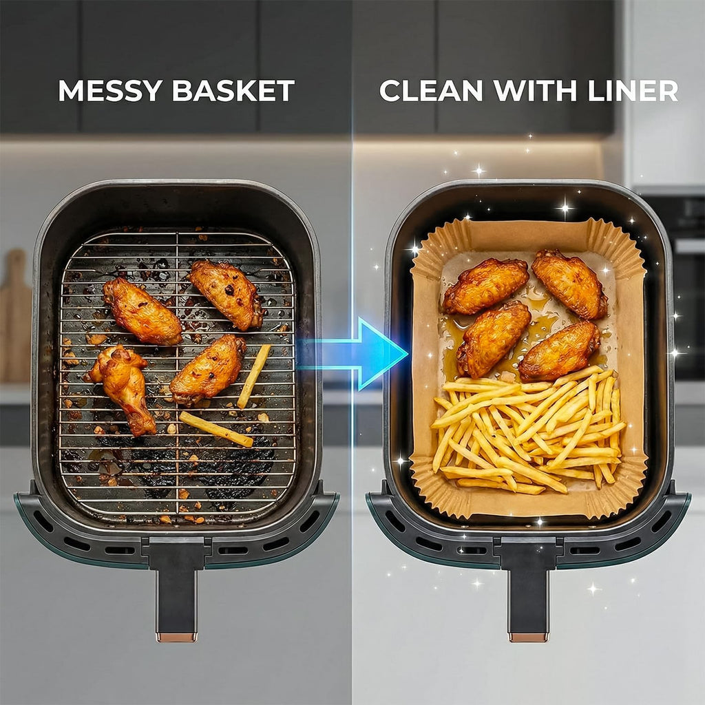 Roe Tenpo Air Fryer Liners, 100Pcs Disposable Baking Parchment Paper, Non-Stick & Greaseproof, Air Fryer Accessories for Ninja AF300UK AF400UK, Salter, Tower and Other Dual Zone Air Fryer