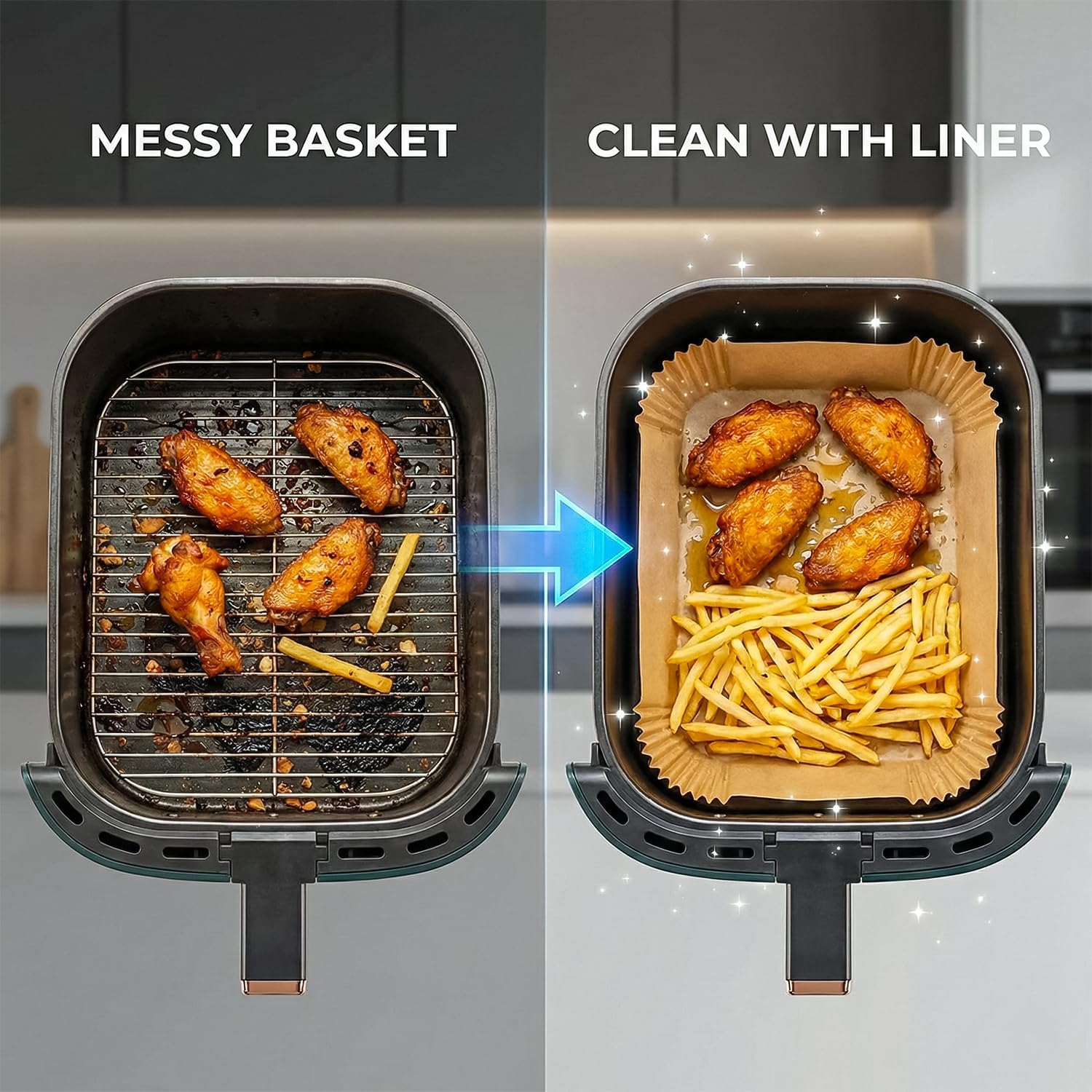 Roe Tenpo Air Fryer Liners, 100Pcs Disposable Baking Parchment Paper, Non-Stick & Greaseproof, Air Fryer Accessories for Ninja AF300UK AF400UK, Salter, Tower and Other Dual Zone Air Fryer
