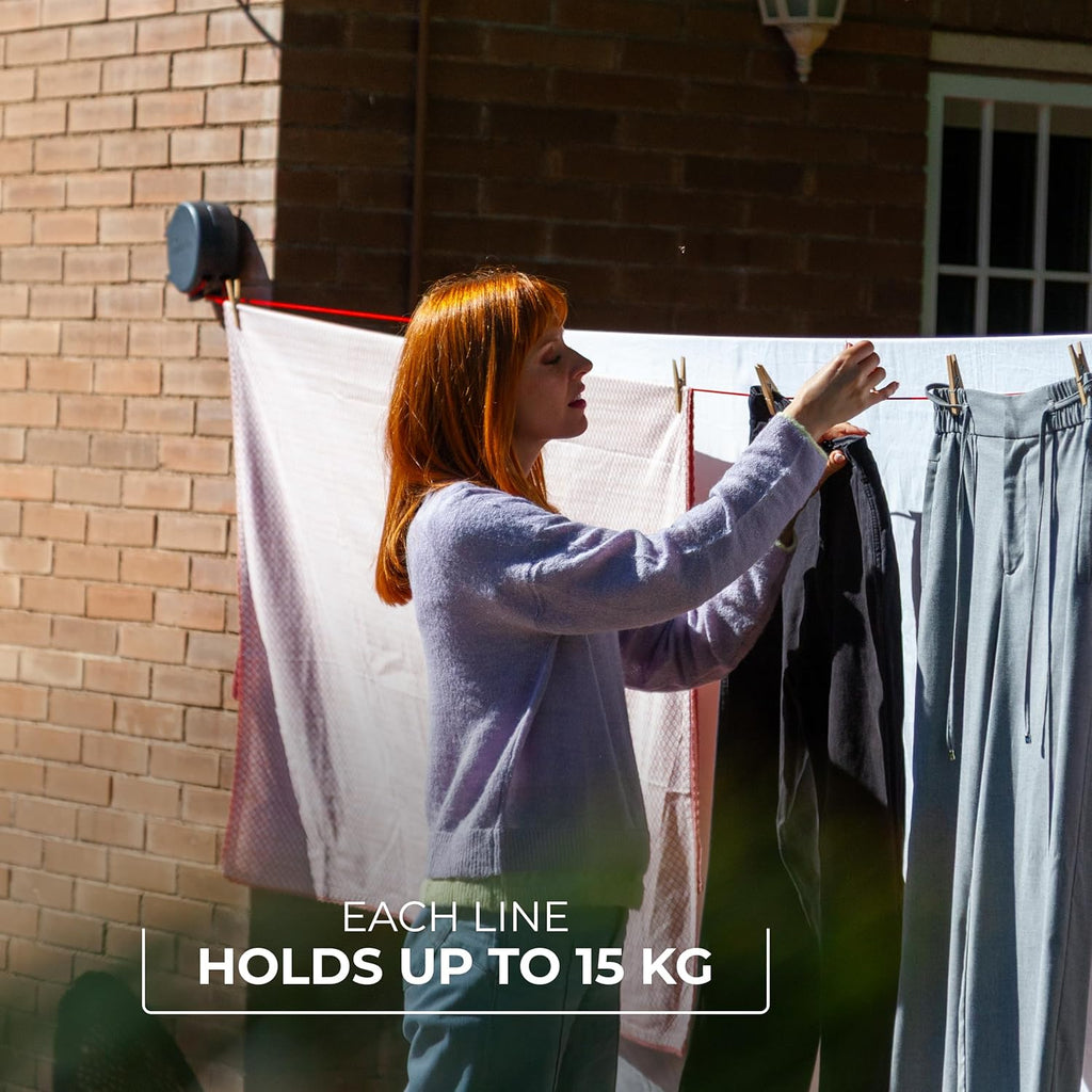 Vileda Dual Cordomatic Retractable Washing Line, 30M (2 X 15M Clothes Line) | Holds up to 30Kg, Extendable Clothes Line with Automatic Retraction, Uv‑Protected Case, Wall Mounted for Indoor & Outdoor Use