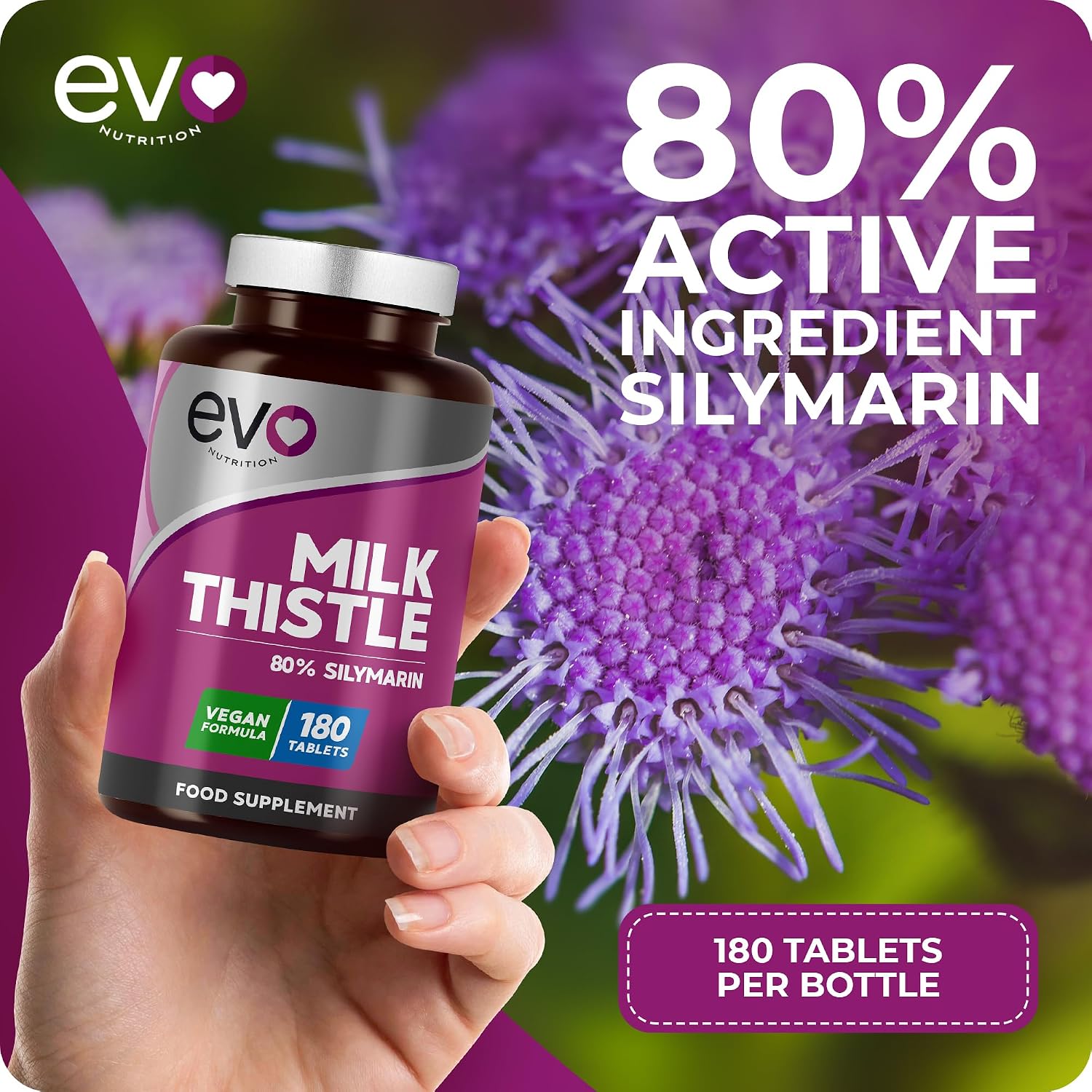 Milk Thistle Tablets | 80% Silymarin | 180 Tablets | Vegan Supplement | Milk Thistle Capsules Alternative | Made in the UK