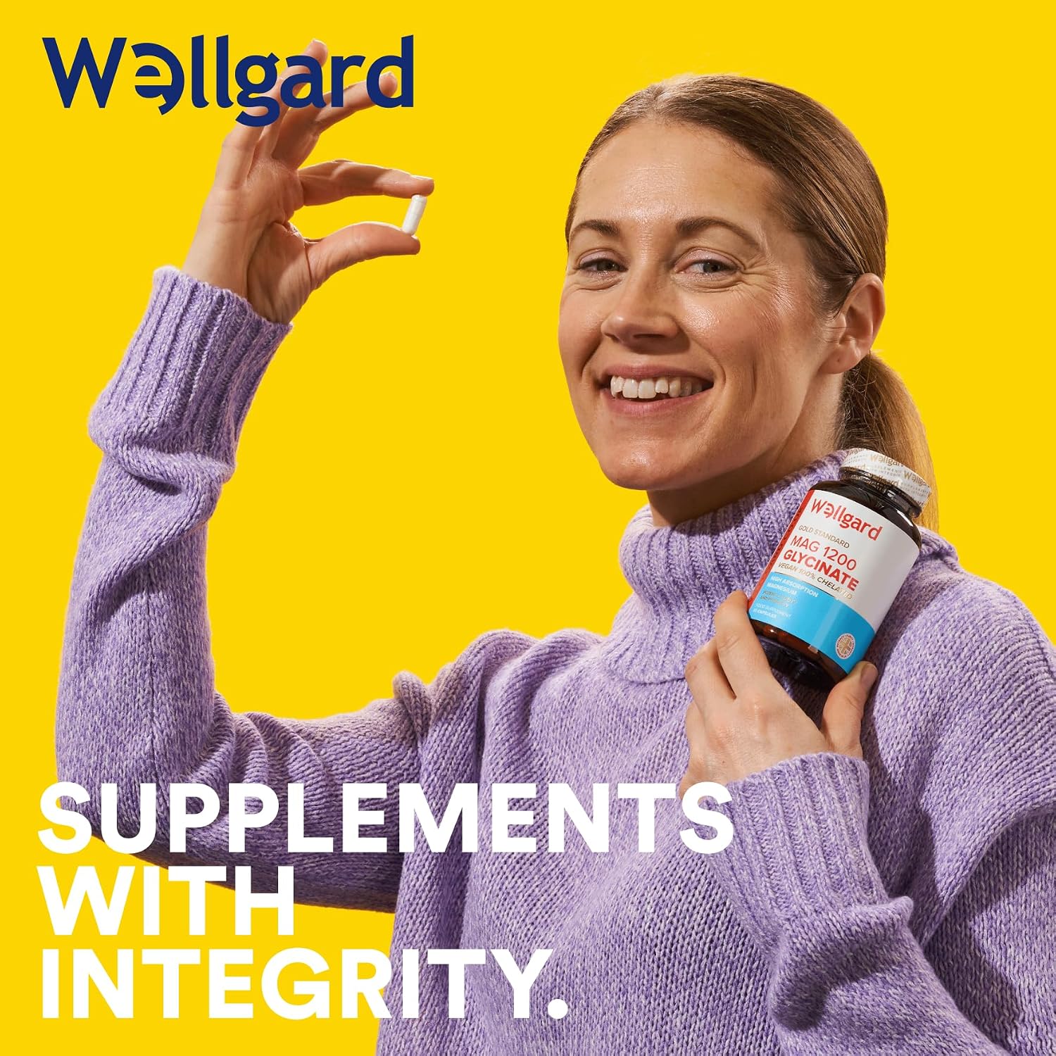 Pure Magnesium Glycinate by Wellgard - Not Mixed with Citrate or Malate, High-Strength Magnesium Supplement, Mag 1200, Vegan, High Absorption Bisglycinate, 240Mg Elemental Magnesium, Made in UK