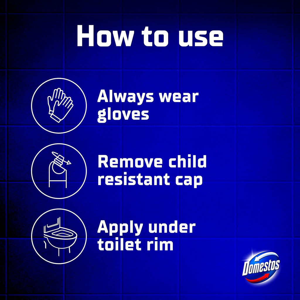 Domestos White & Sparkle Thick Bleach Disinfectant That Eliminates 99.99% of Bacteria and Viruses* Unstoppable Whitening Power 750 Ml